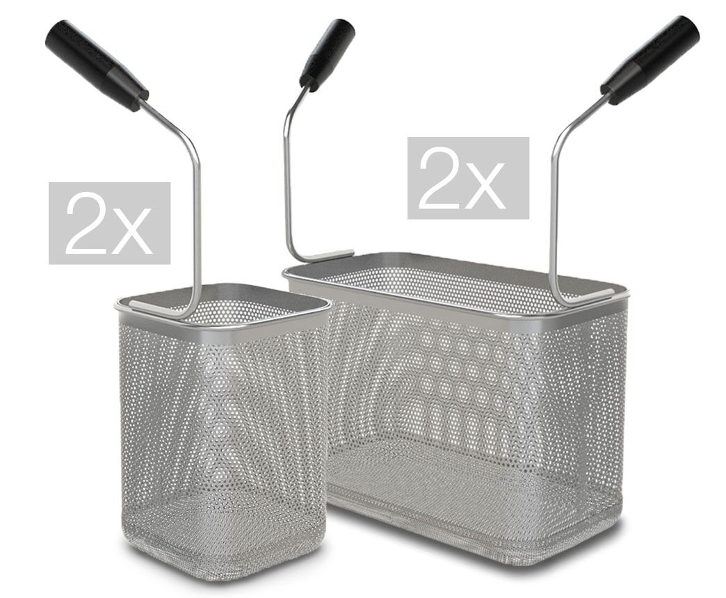2x 1/3 & 2x 1/6 Panier à nouilles - 290x160x200mm & 145x145x200mm - Inox - avec poignées en plastique ergonomiques - compatible avec GNB499E, GNB899E, ENB499P - Série 900 Série - CE - 2x 1/3 & 2x 1/6