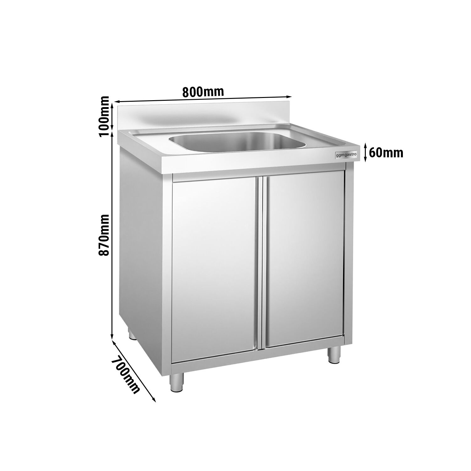Meuble plonge PREMIUM - 800x700mm - avec 1 bac central