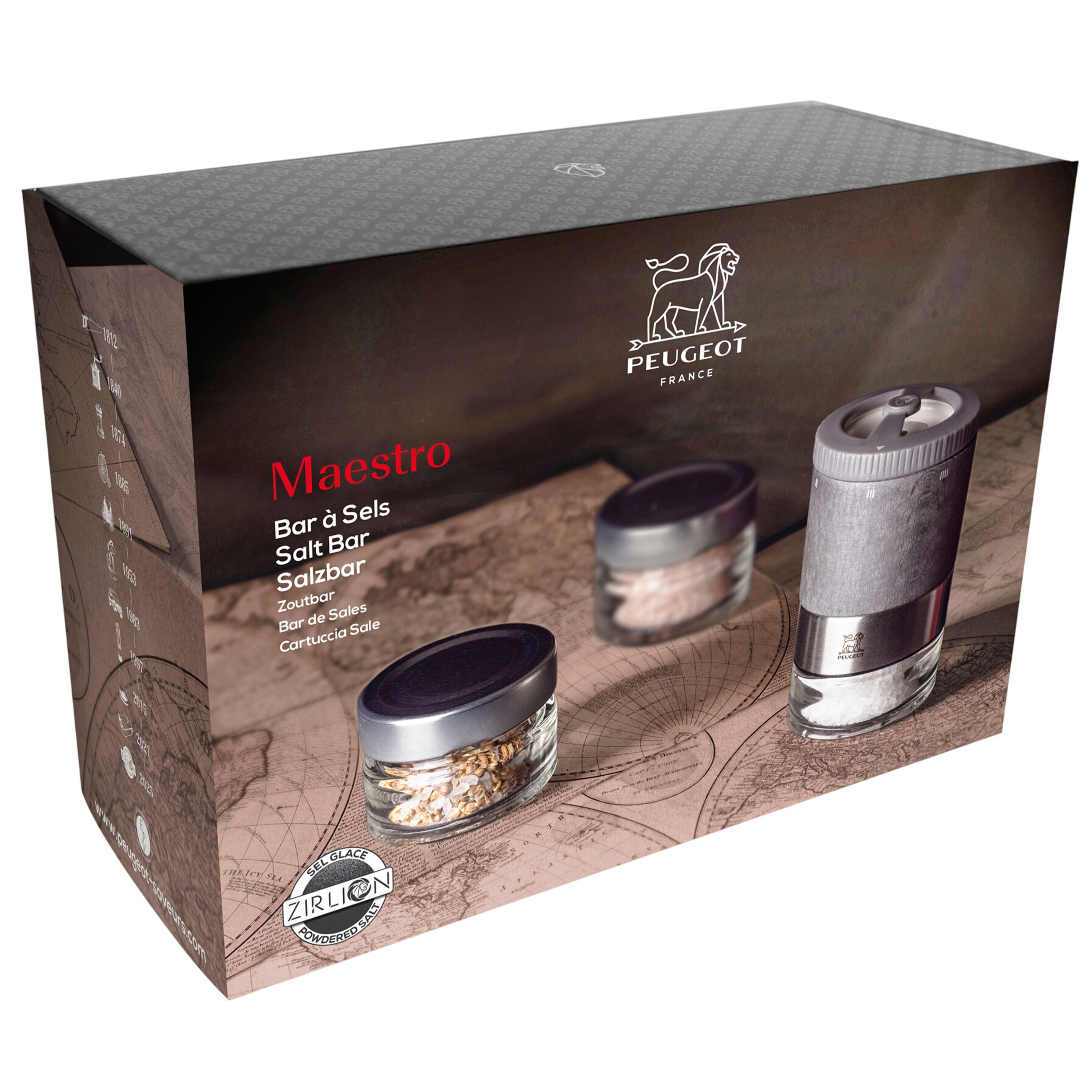 (6 pièces) PEUGEOT | MAESTRO – Bar à sel – u’Select – Bois – Graphite – Hauteur : 110 mm – avec trois flacons de sel premium inclus