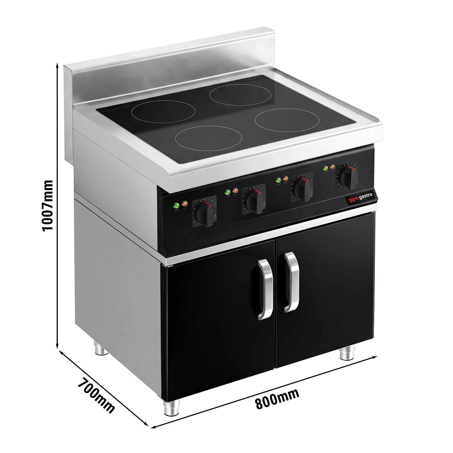 Cuisinière à induction - 14 kW - 4 plaques de cuisson - incl. meuble bas avec 2 portes