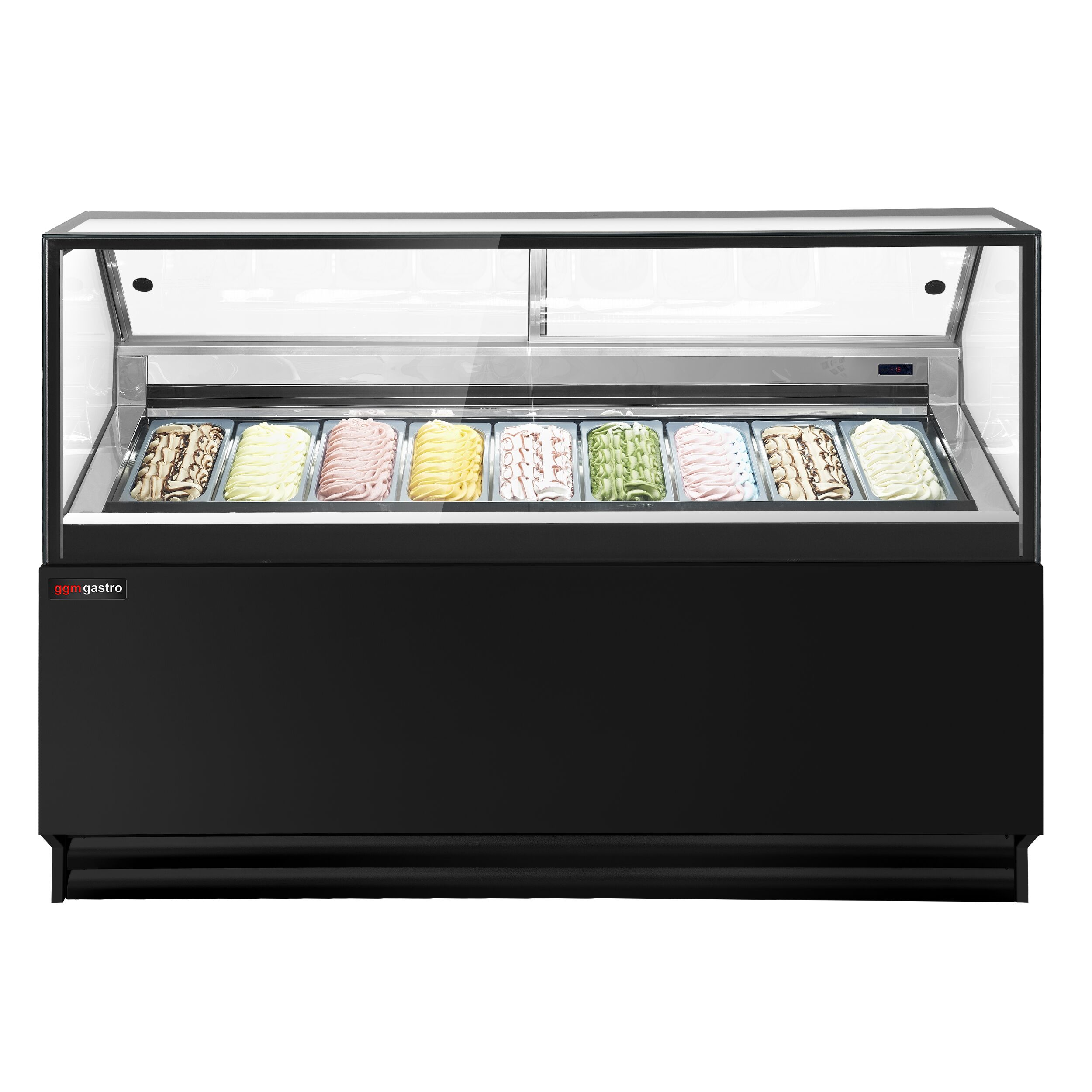 Vitrine à glace THEO – 1771 mm – refroidissement ventilé – pour 9 bacs à glace de 5 litres – Noir