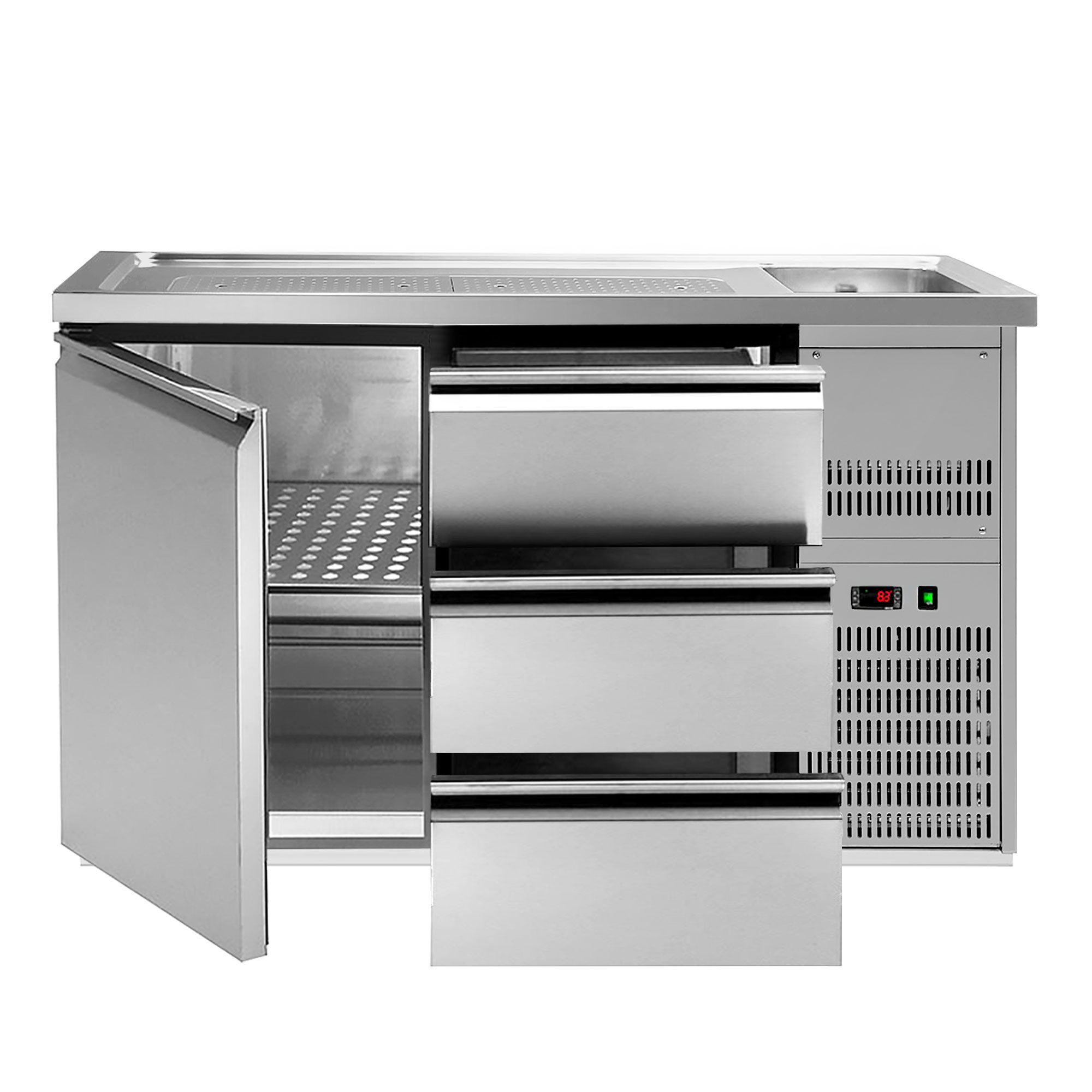 Comptoir de bar réfrigéré Premium PLUS – 1550 × 700 mm – 1 porte & 3 tiroirs