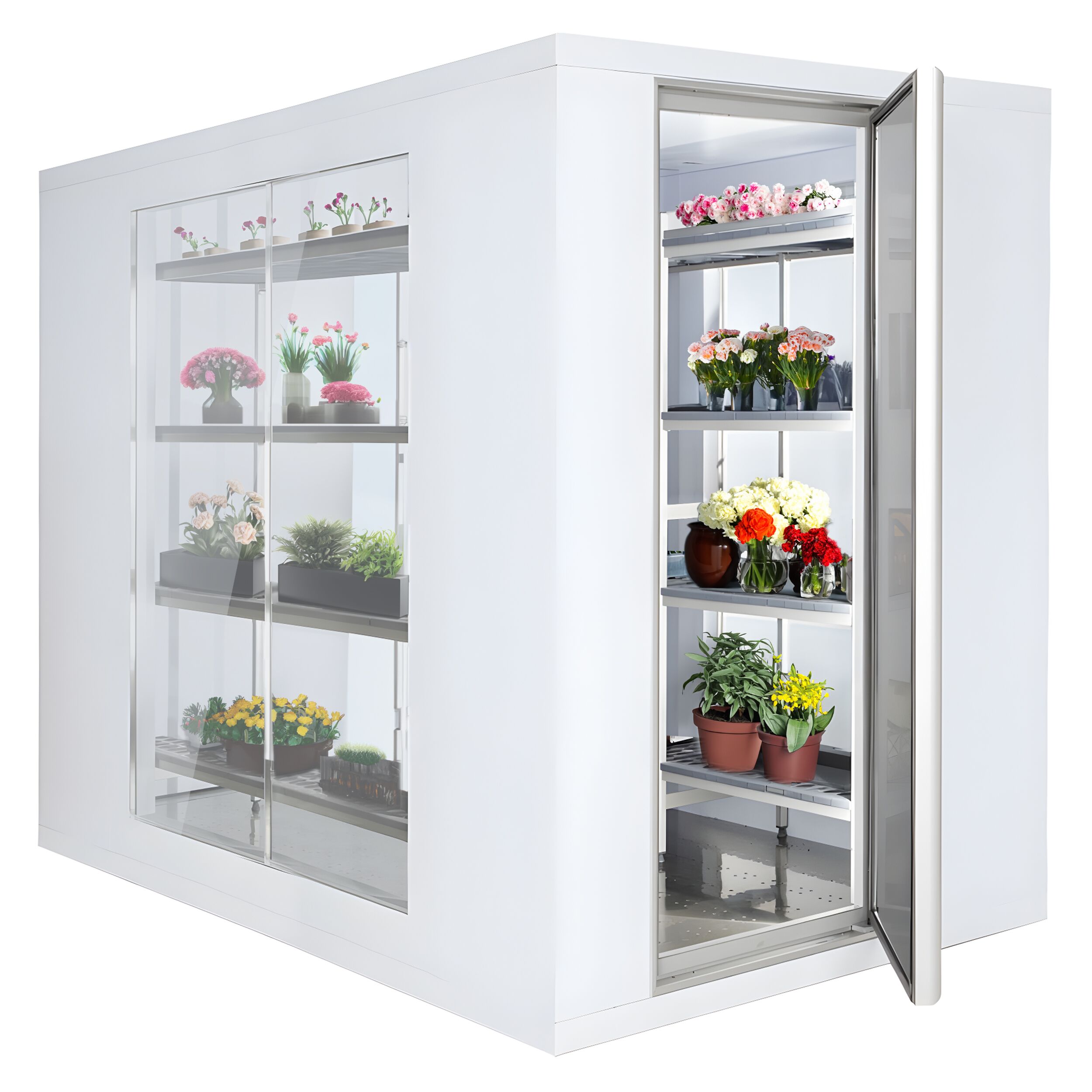 Chambre froide - 1200 x 2100 mm - 3,7 m³ - avec 3 côtés en verre
