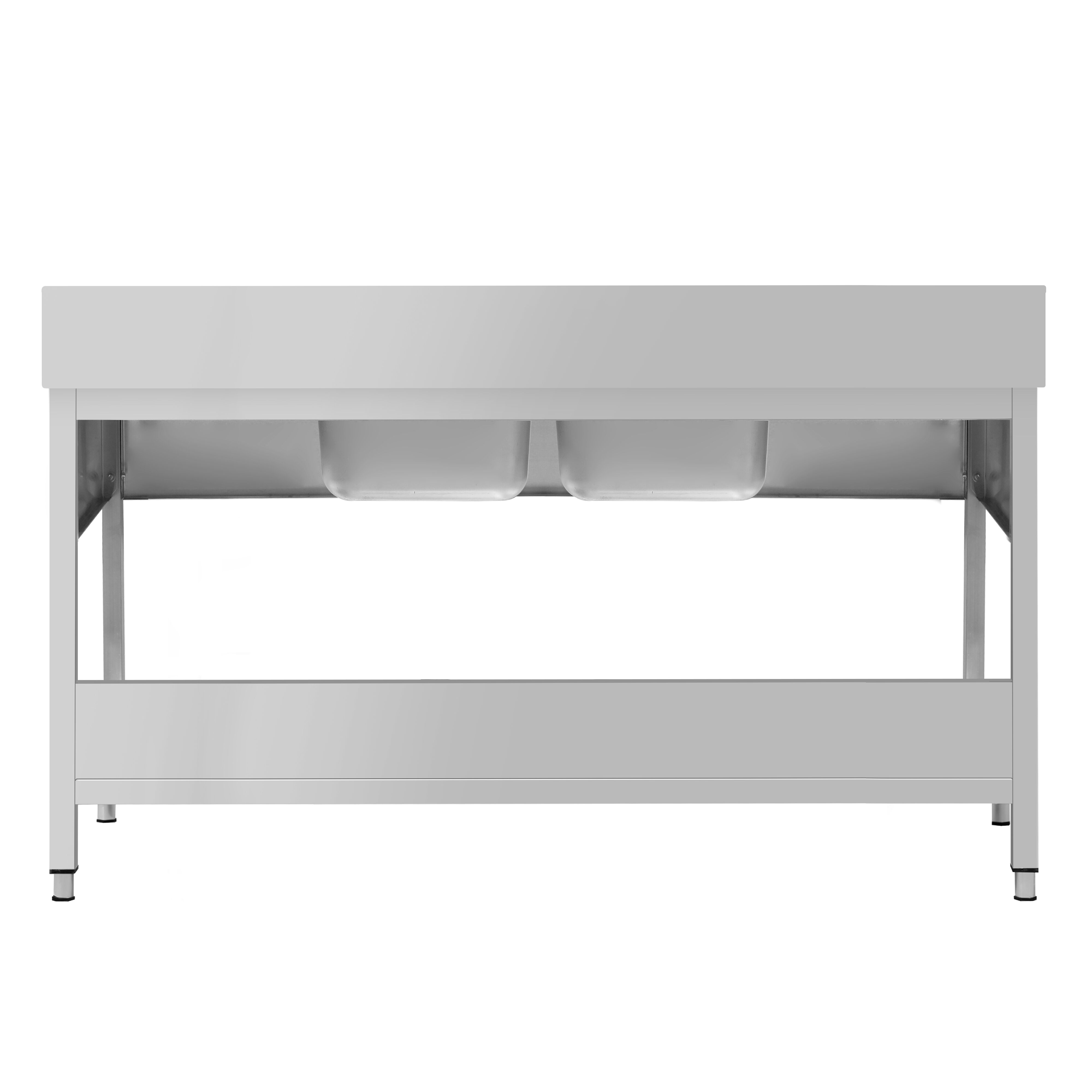 Plonge en inox ECO - 2000x600mm - avec étagère basse - 2 bacs au centre