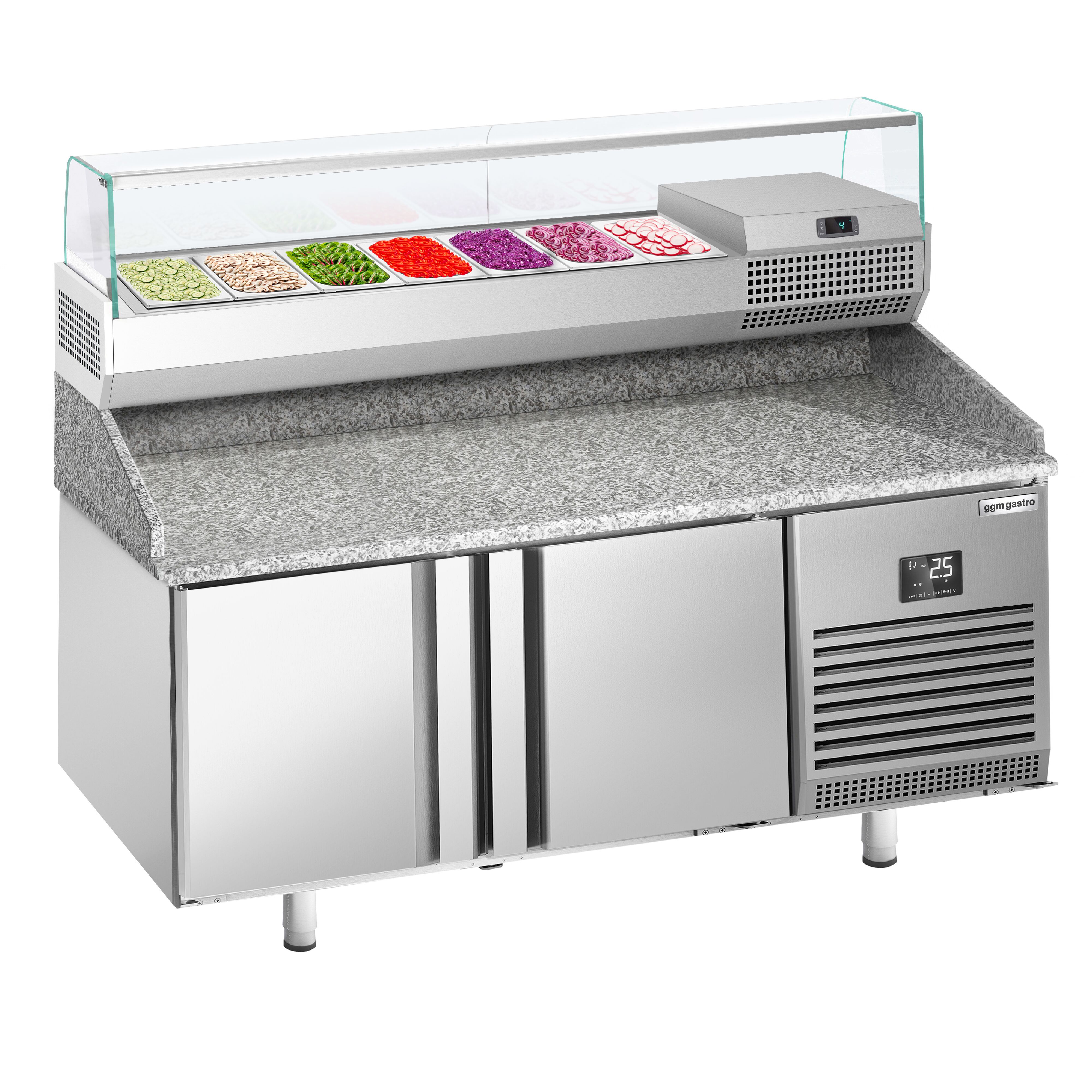Table réfrigérée à pizza Premium PLUS - 1783x800 mm - avec 2 portes - incl. vitrine réfrigérée - 7x GN 1/4