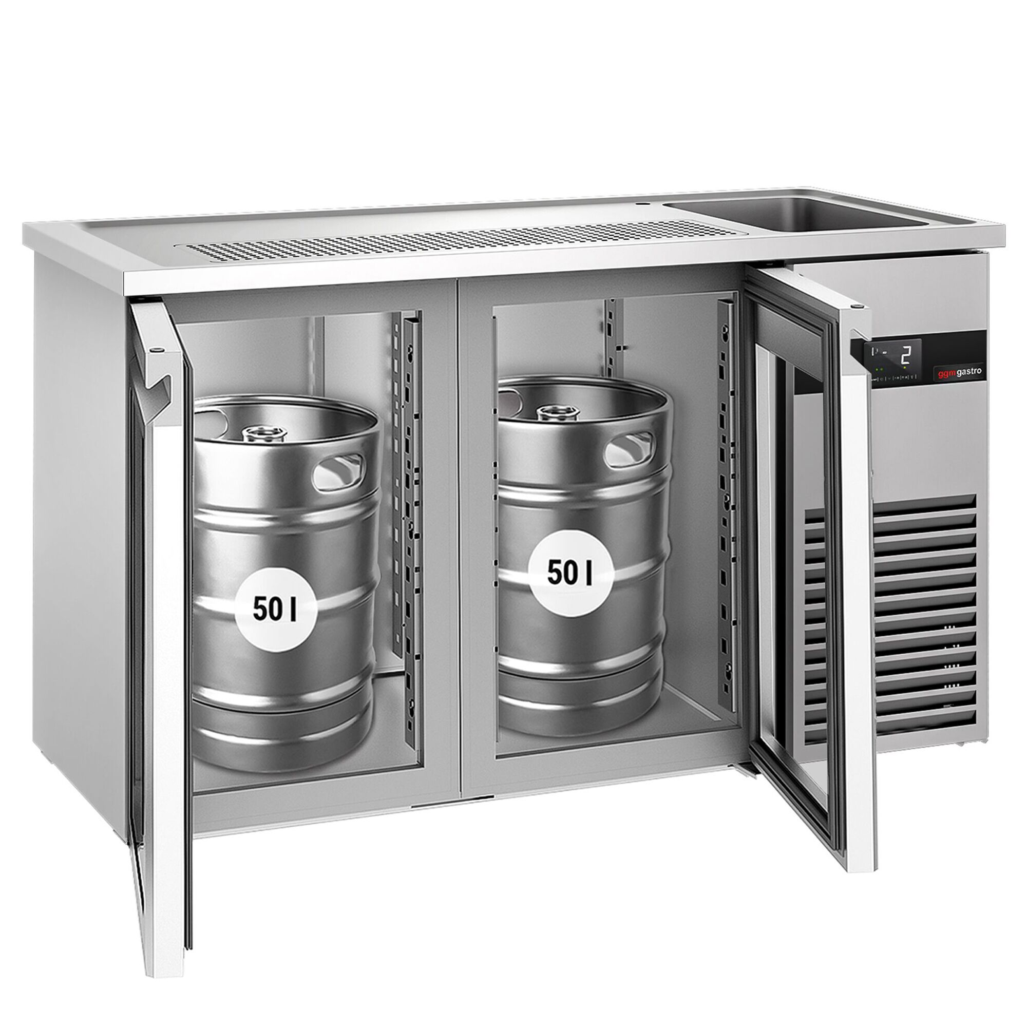 Comptoir de bar réfrigéré PREMIUM - 1550x700mm - 2 portes vitrées
