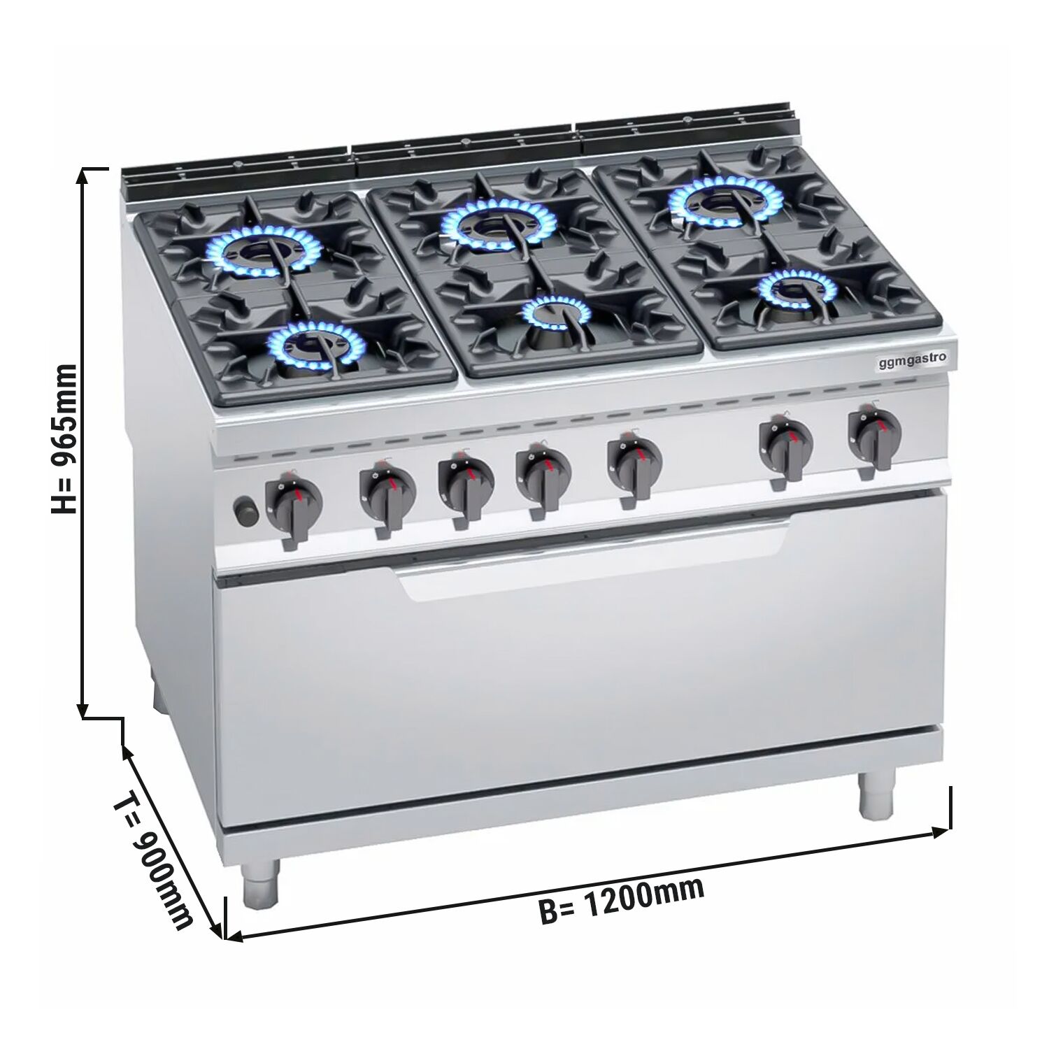 Fourneau à gaz – 53,5 kW – 6 brûleurs – avec four à gaz statique – 12 kW