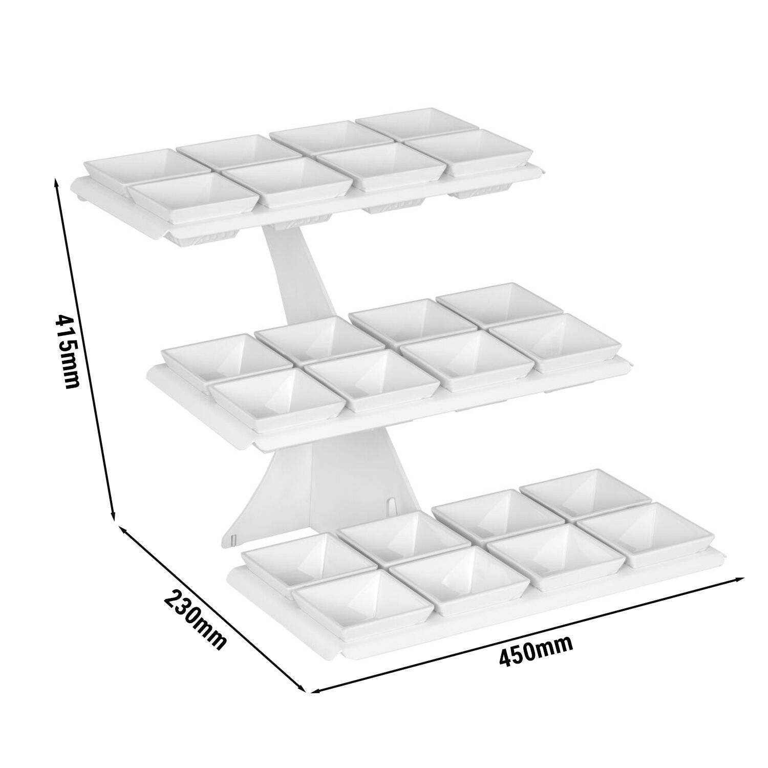 Présentoir buffet / étagère - blanc - incl. 24 bols en mélamine - rectangulaires