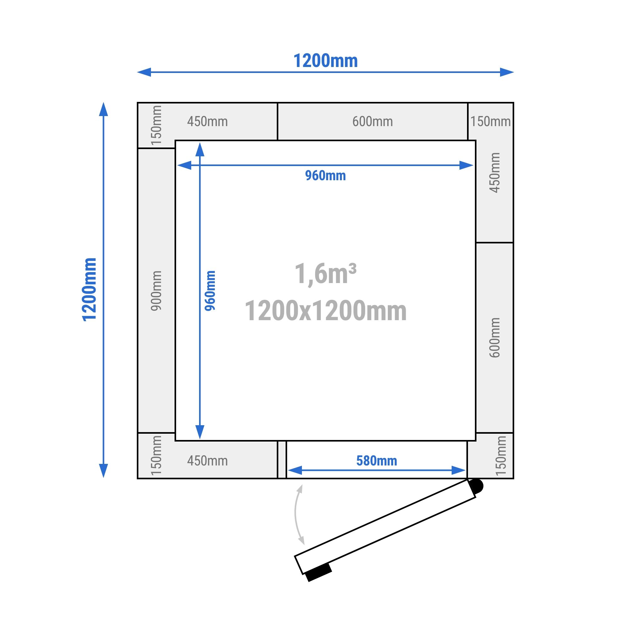 Chambre de congélation – 1200 × 1200 mm – 1,6 m³ – avec rideaux à lamelles inclus
