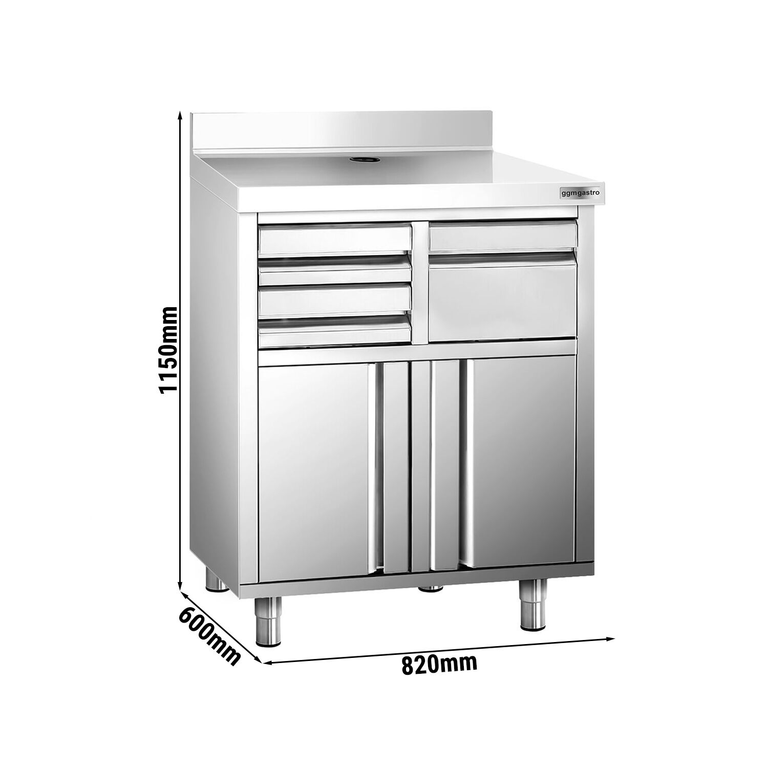 Arbeitsschrank - für Kaffeemaschine - 820x600mm - mit Ausklopfer, 2 Schubladen, 2 Türen & Aufkantung