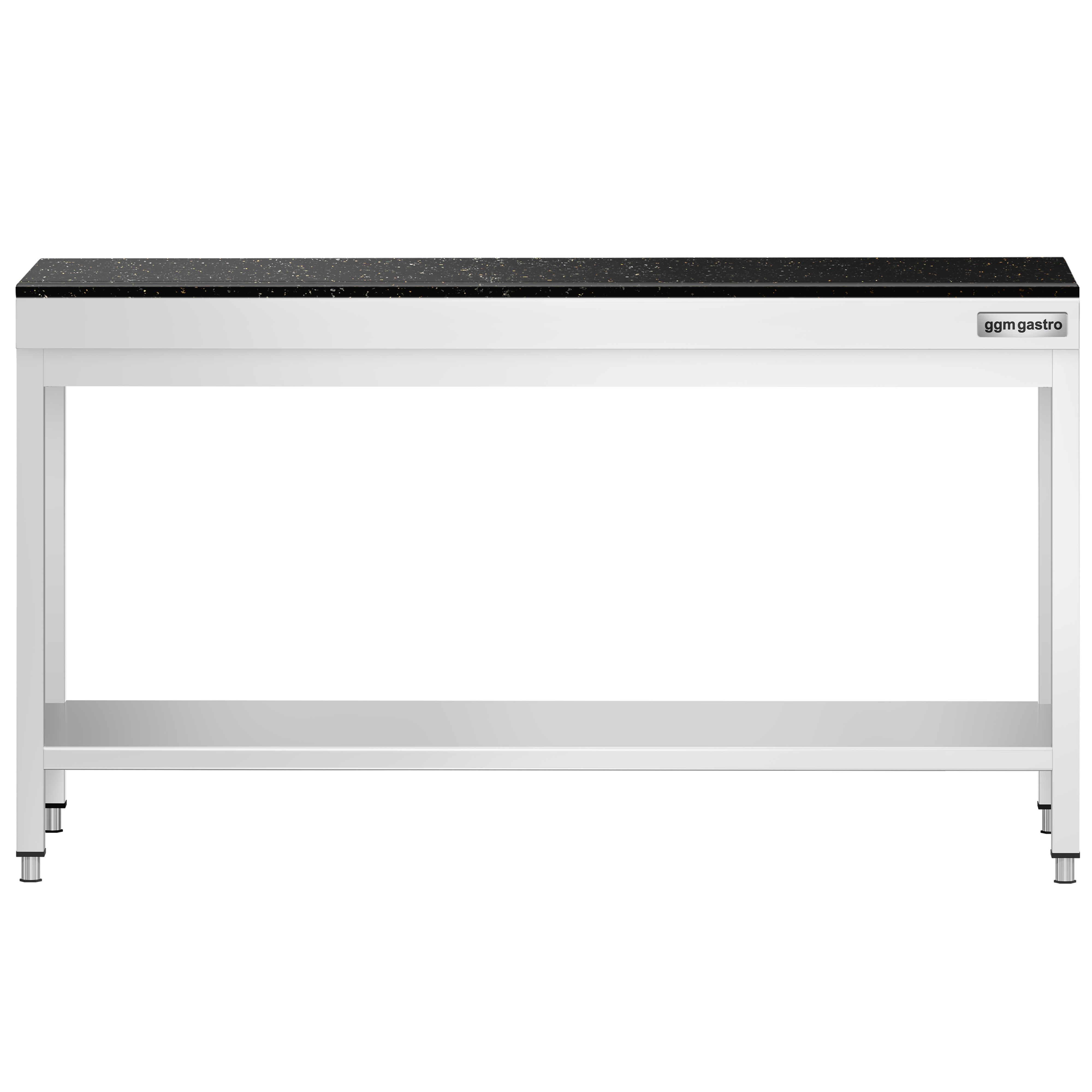Table de travail inox PREMIUM - 2000 x 600 mm - avec tablette inférieure - incl. Plan de travail en Granit