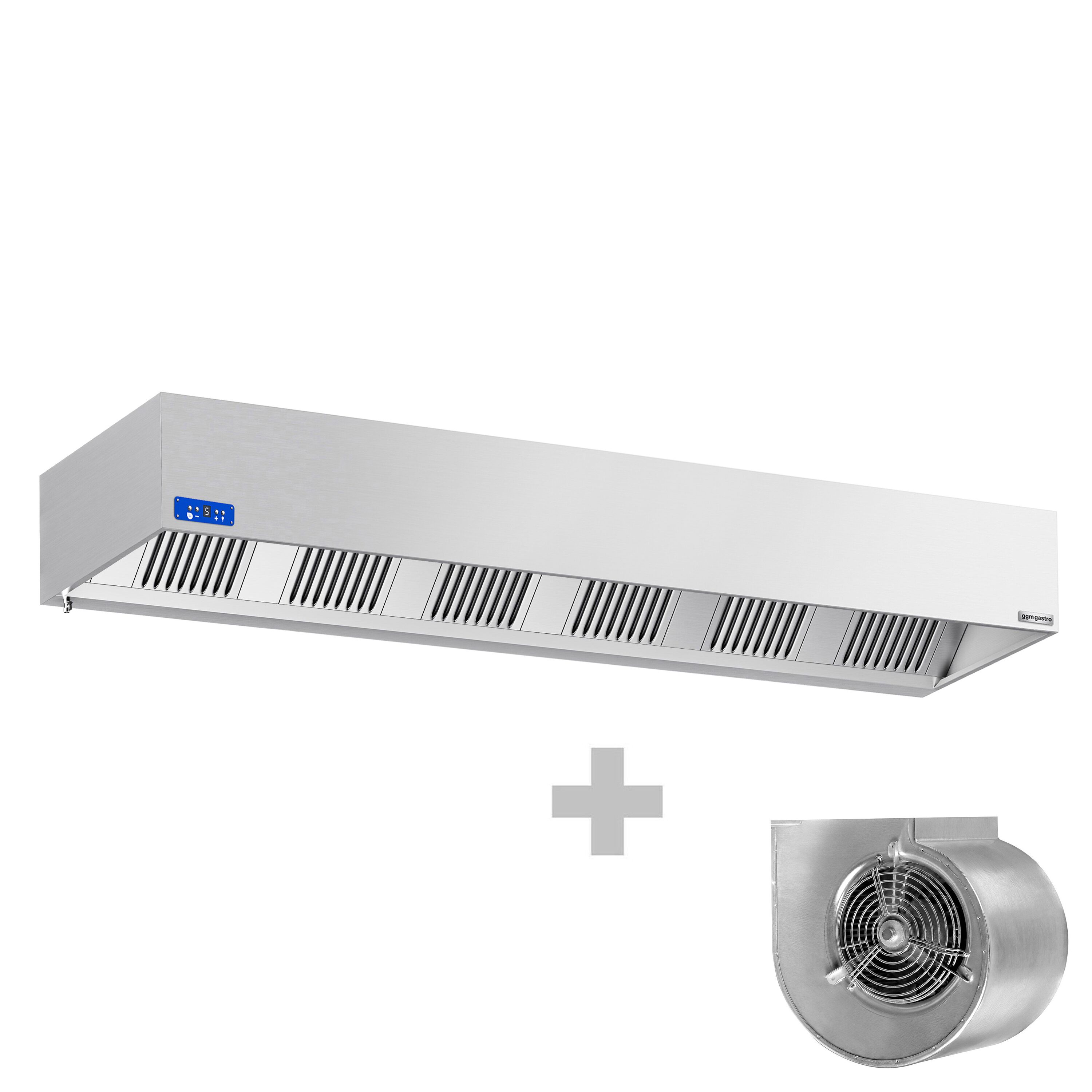 Commercial Wall-Mounted Extractor Hood  with Motor - 3000mm - with Speed Controller, Baffle Filters & Lighting