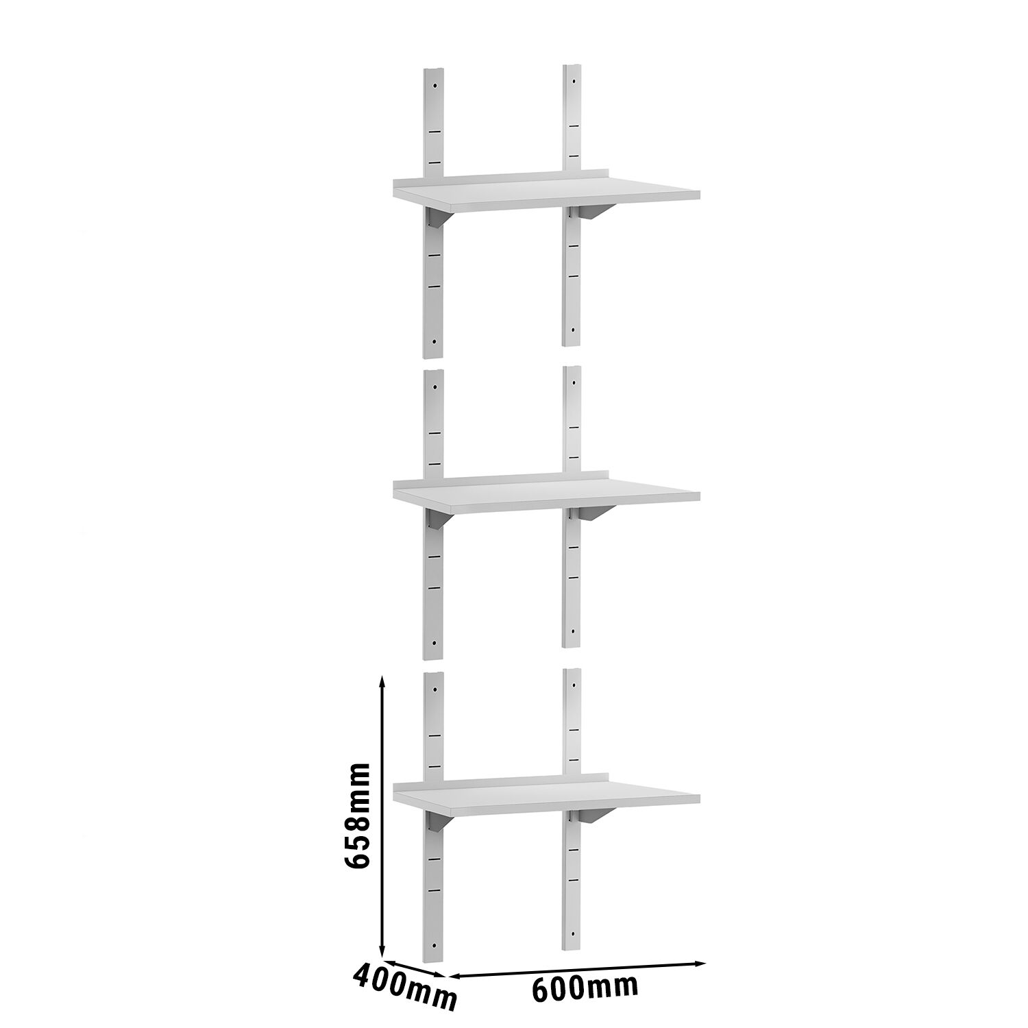 Étagère murale ECO en inox - 600 × 400 mm - avec 3 étages