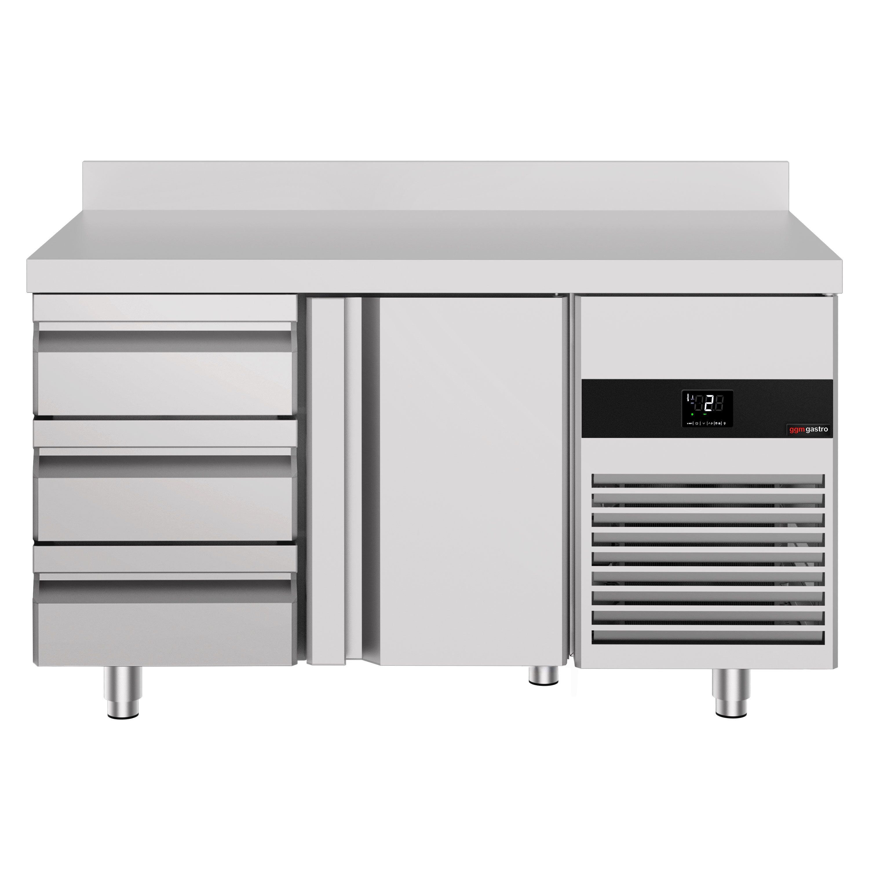 Table réfrigérée PREMIUM - 1400x700 mm - avec 1 porte - 3 tiroirs - avec dosseret