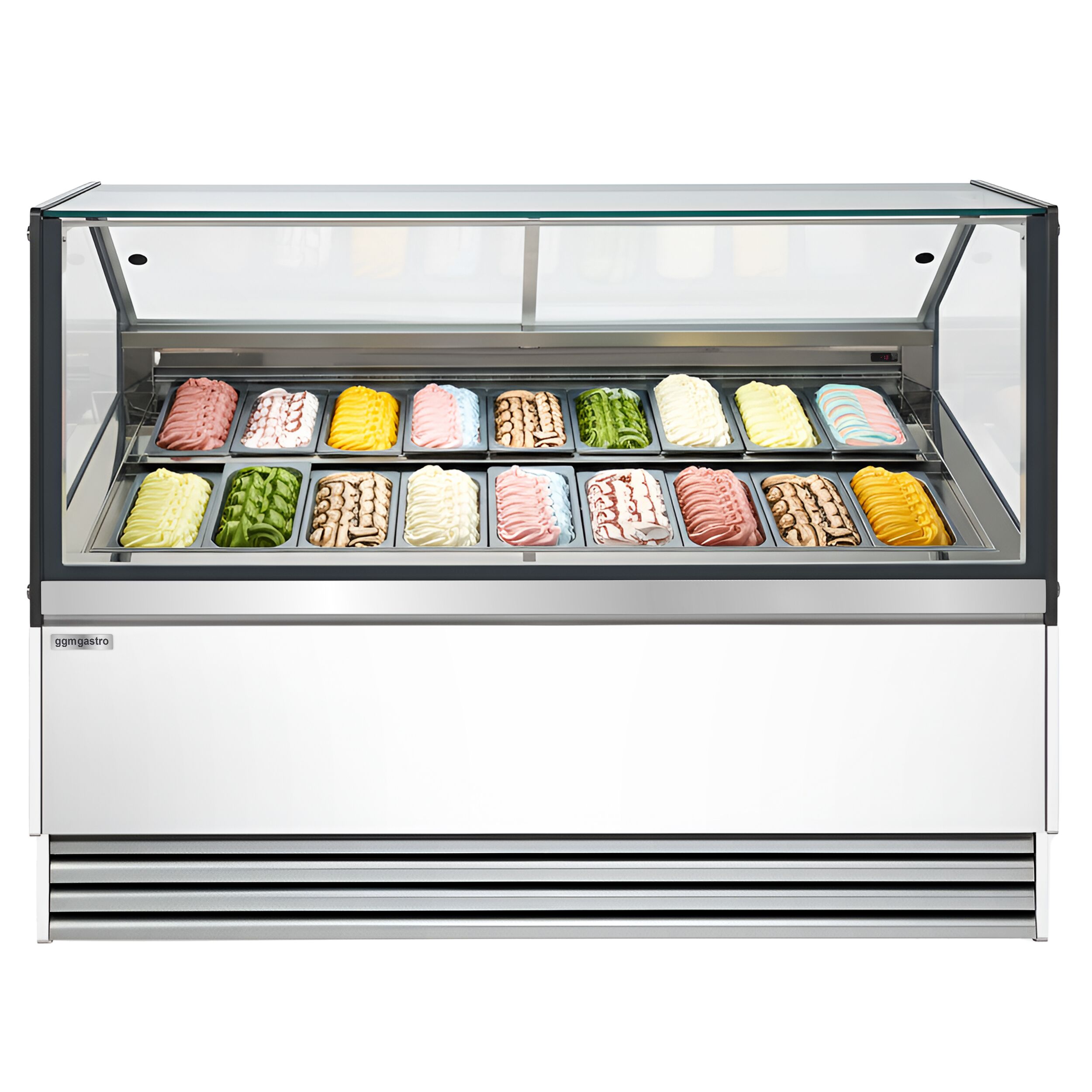 Vitrine à glace THEO – 1730 mm – refroidissement ventilé – pour 18 bacs à glace de 5 litres – Blanc