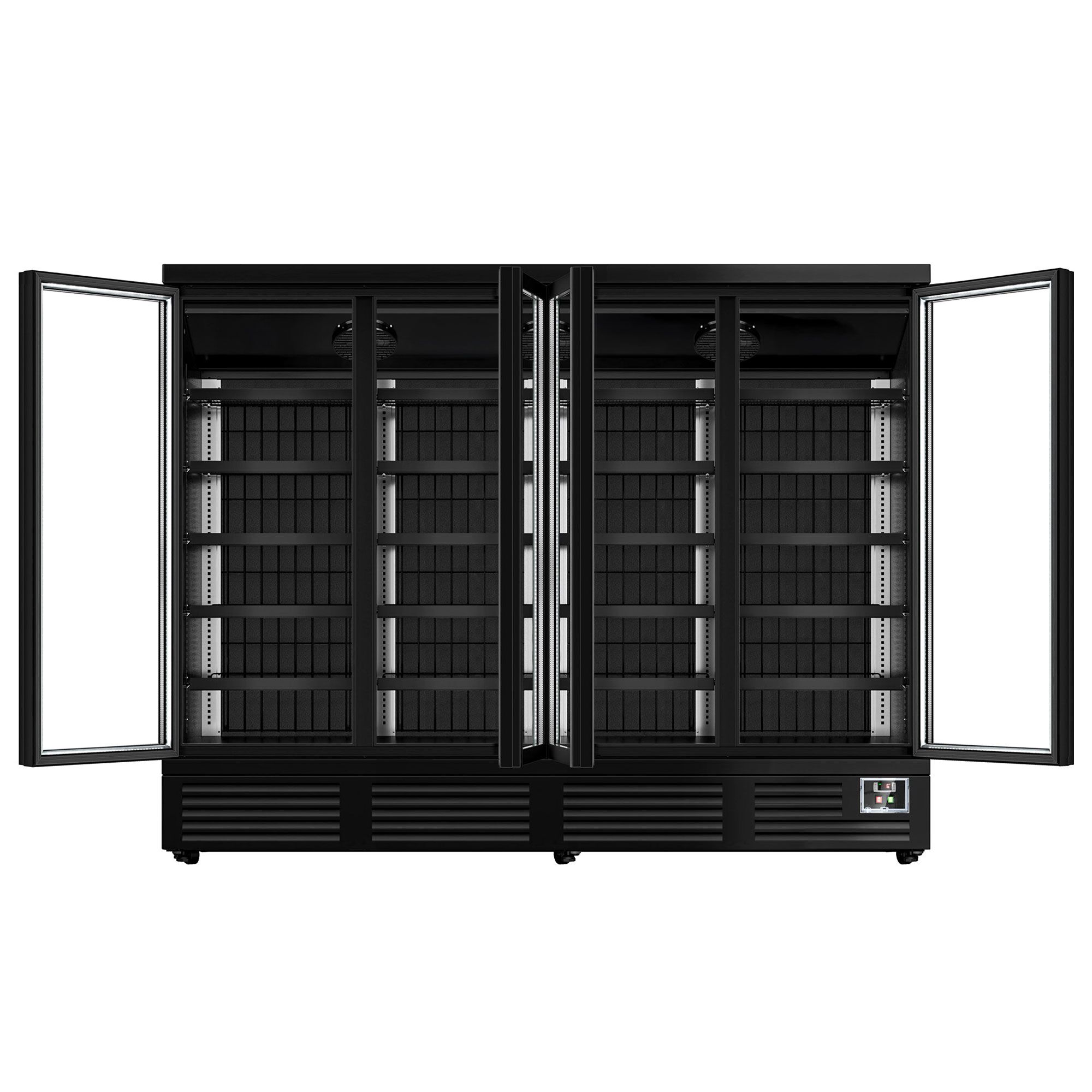 Väggkyl - 2520 mm - 1900 l - från +2 till +8 °C - med 4 dubbelglasade glasdörrar & 5 hyllor - svart