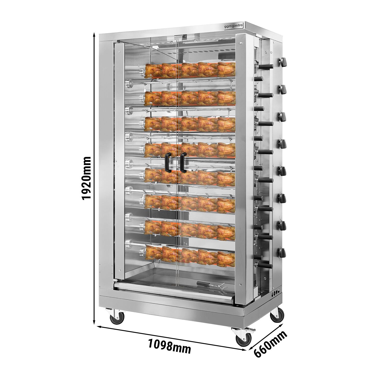 Gaz Rôtissoire à poulets Verticale - avec 15 broches pour jusqu’à 90 poulets - 47,2kW