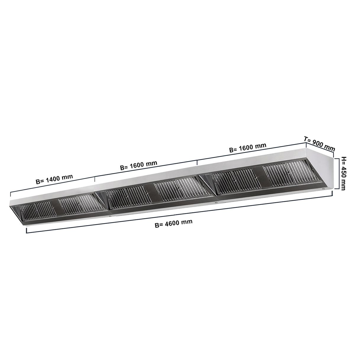 Hotte murale – 4600 mm – avec filtre et éclairage