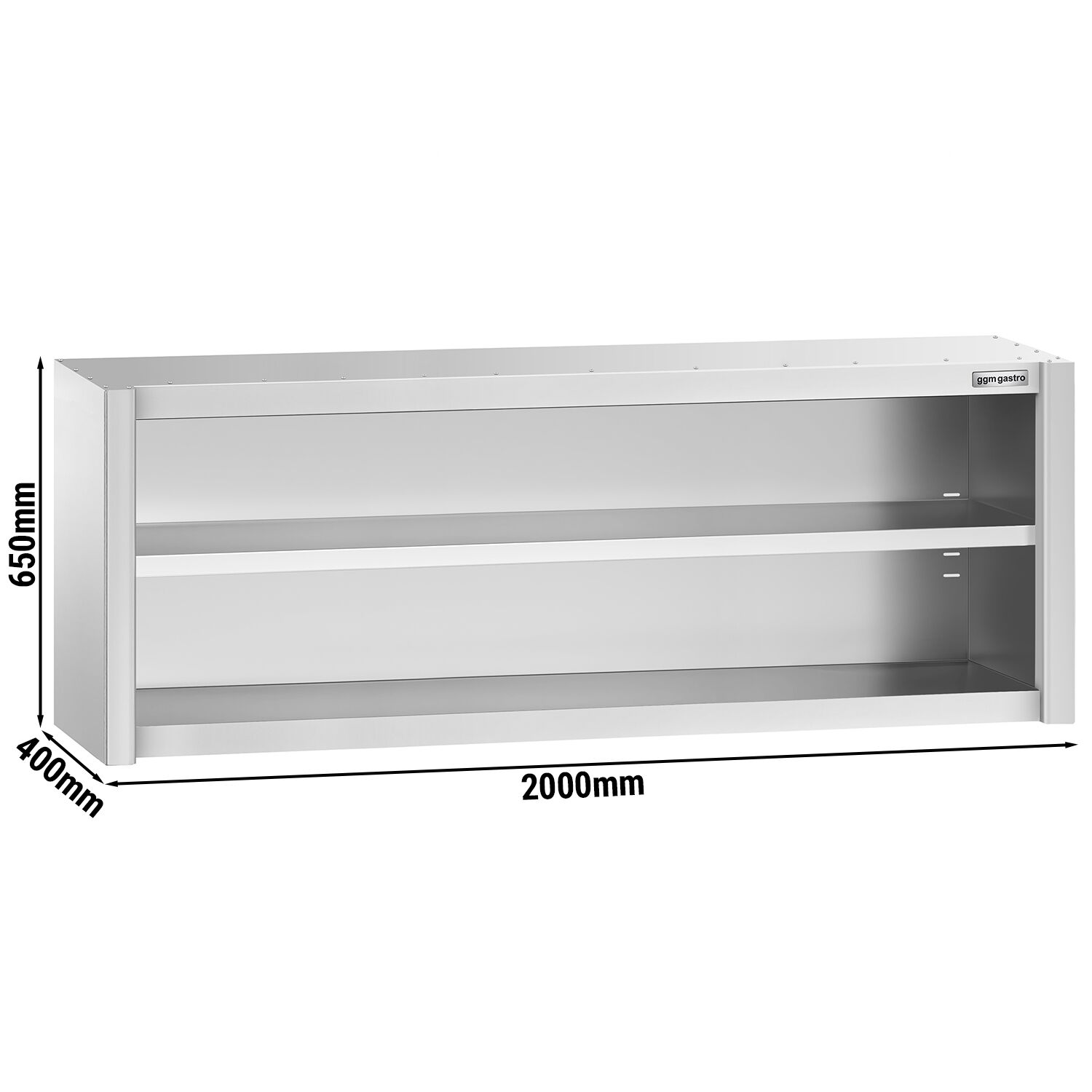Armoire murale en acier inoxydable PREMIUM - 2000x400mm - sans portes (ouvert) - 650mm de haut