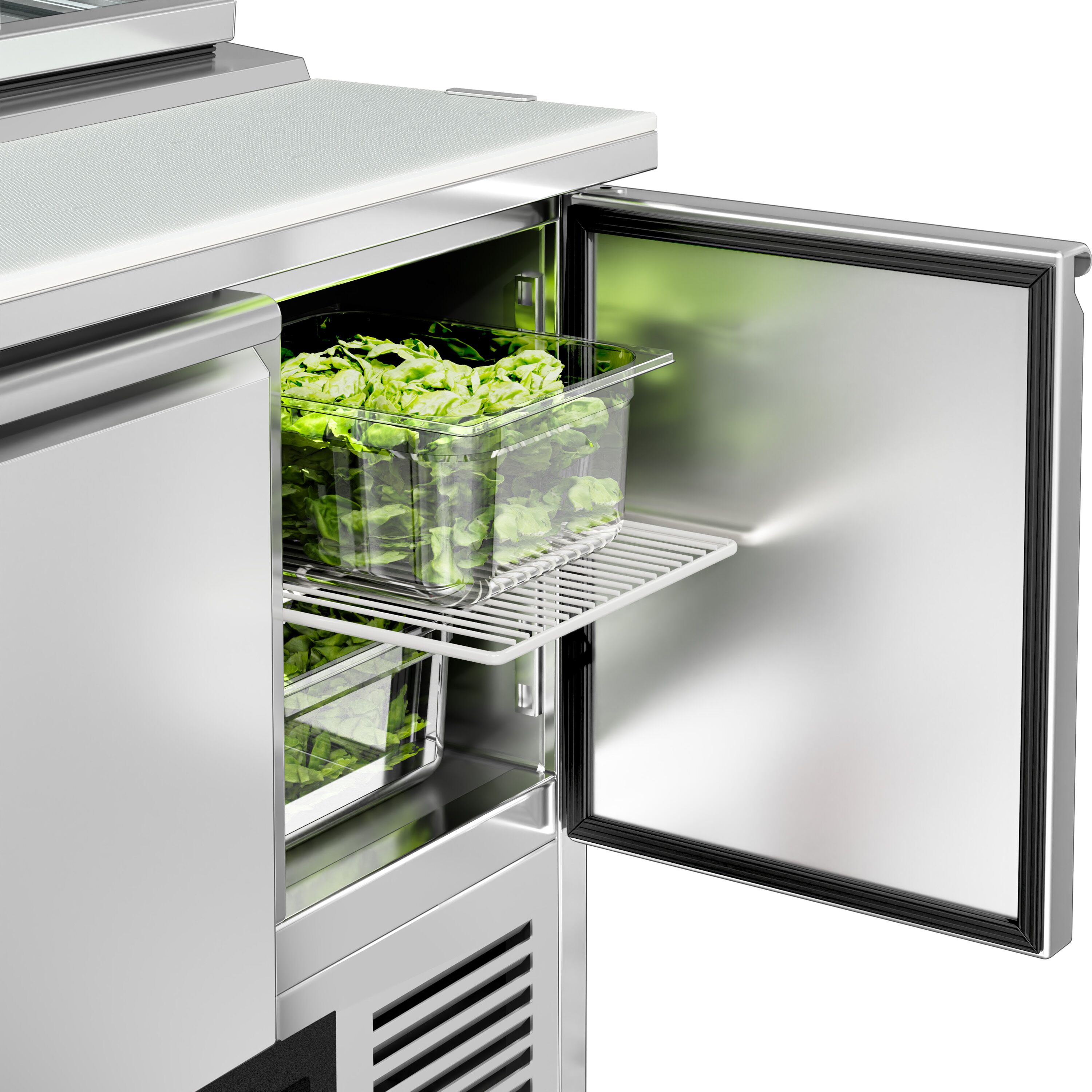 Saladette réfrigérée PREMIUM - 900mm - 159L - 2 portes - avec découpe pour 4x GN 1/3 & Couvercle verre