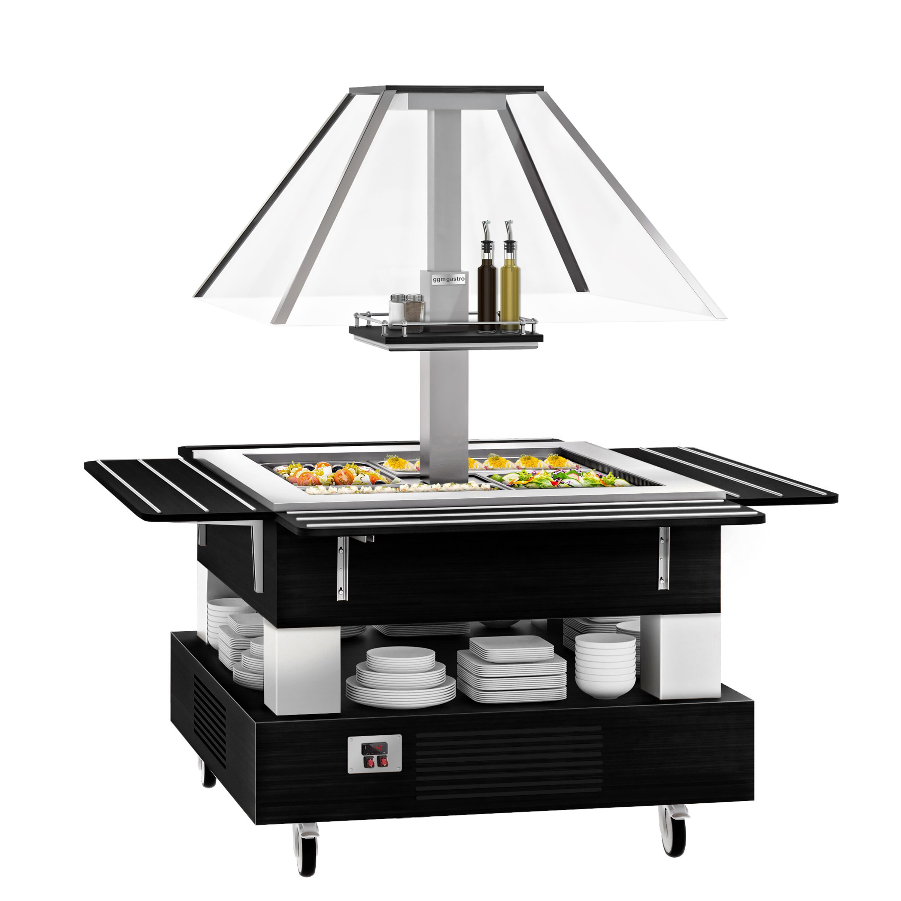 Bar à salades / buffet froid DUBLIN - 1700 mm - avec vitrine en verre inclinée - pour 4x GN 1/1 - Noir
