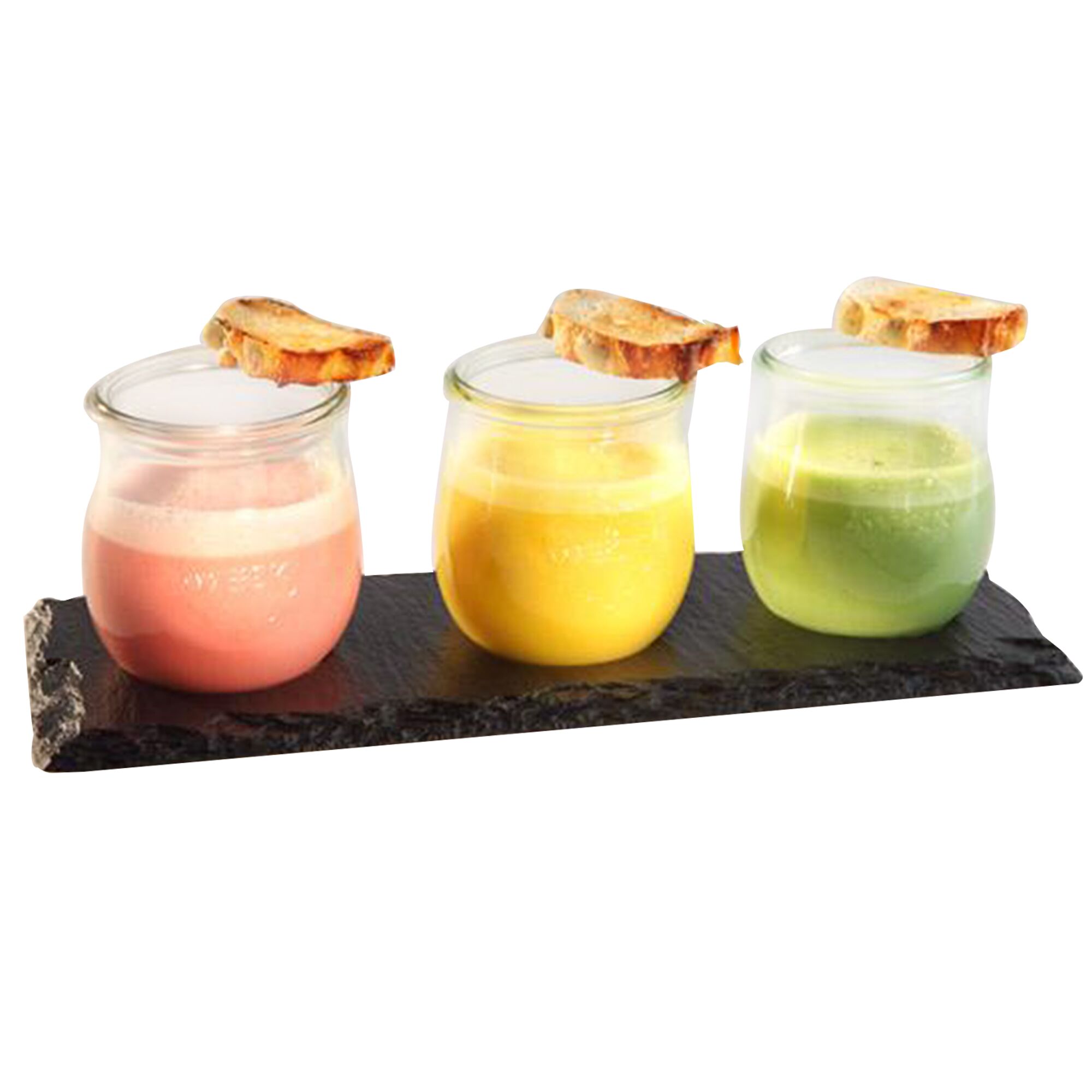 (6 pcs) Plateau en ardoise naturelle - 280x100mm - avec 3 empreintes Ø60mm