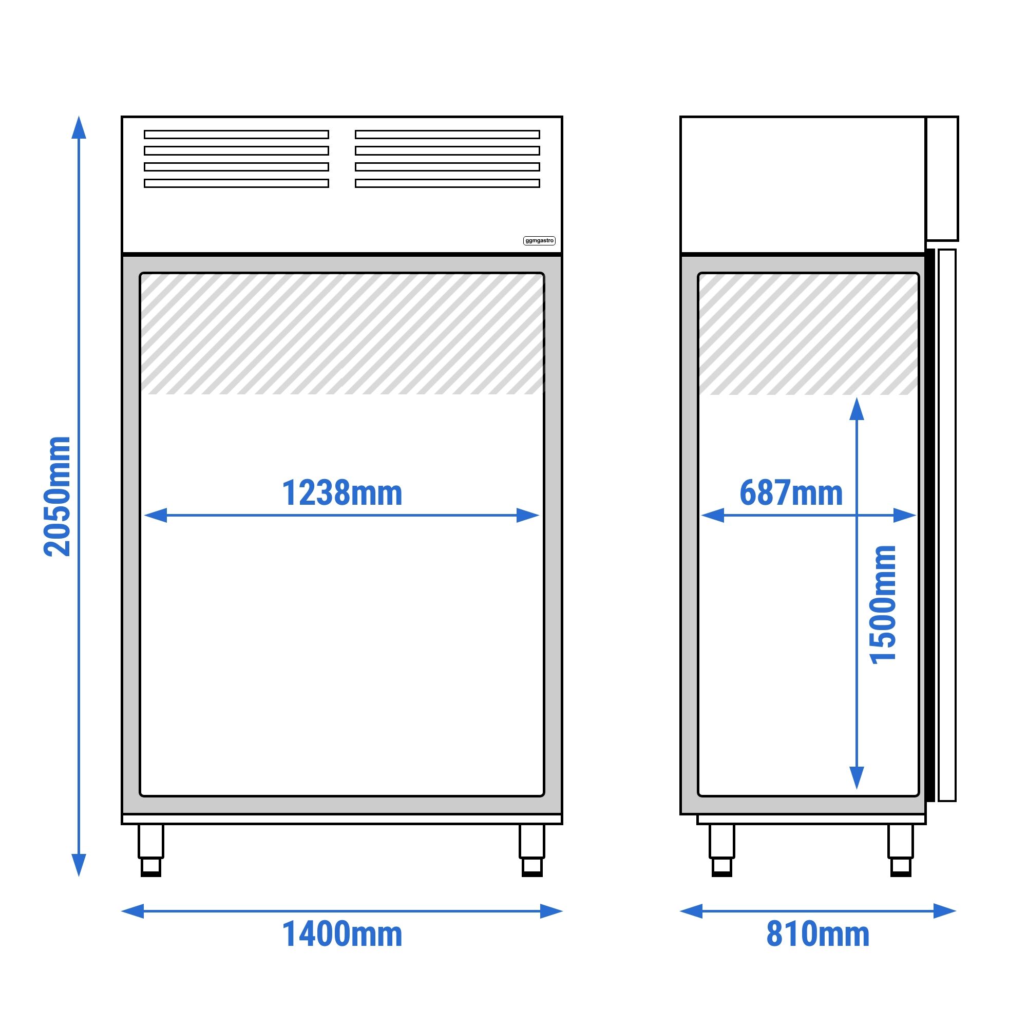 Armoire réfrigérée négative en acier inoxydable AISI 430 PREMIUM - GN 2/1 - 1400 L - avec 2 portes vitrées & Glissières & 6 grilles - Anthracite