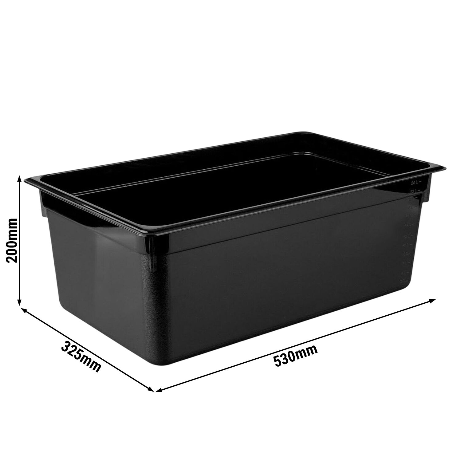 (6 pièces) Bac en Polycarbonate GN 1/1 - Noir - Hauteur : 200 mm