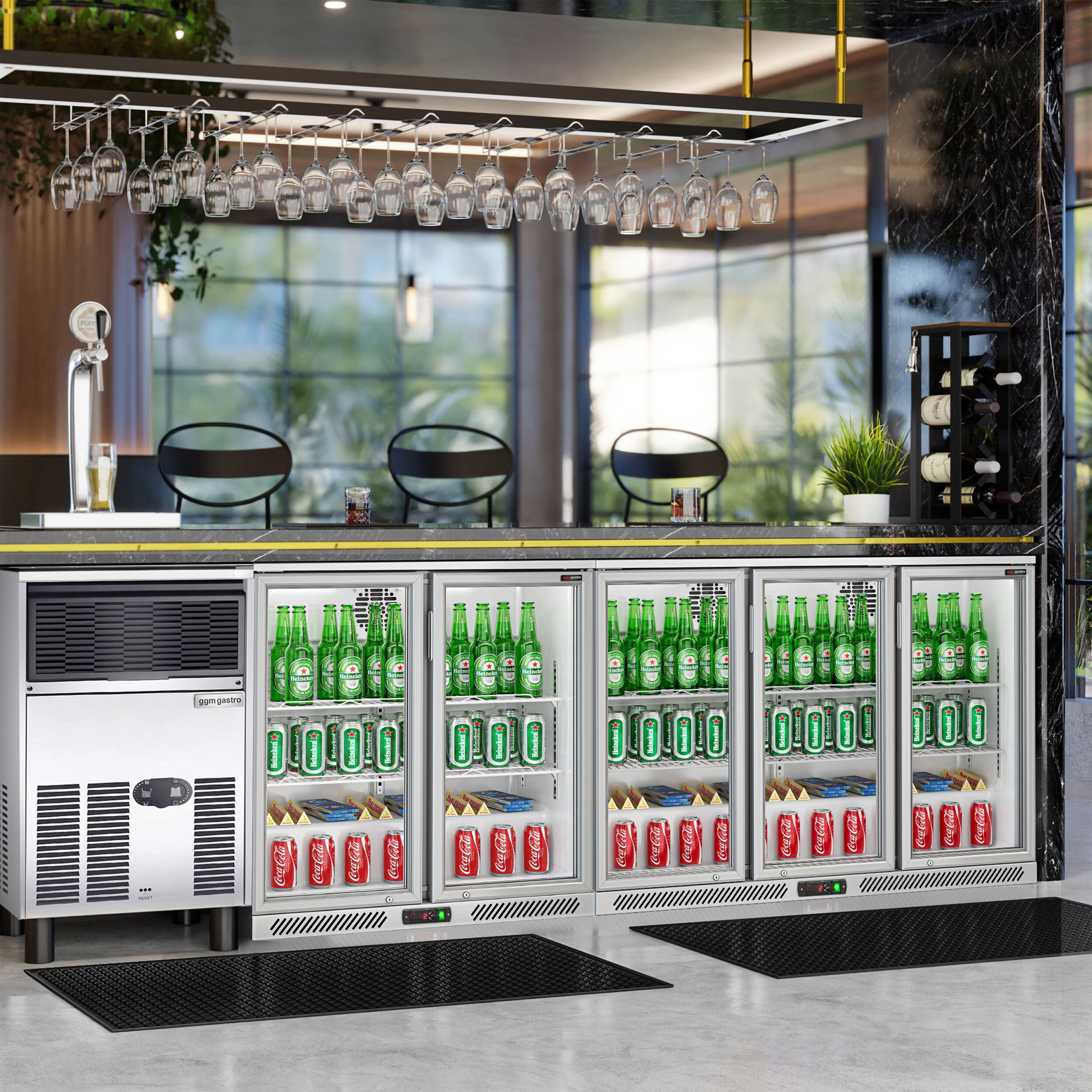 Réfrigérateur de bar – 1350 mm – 320 litres – avec 3 portes vitrées battantes – Gris