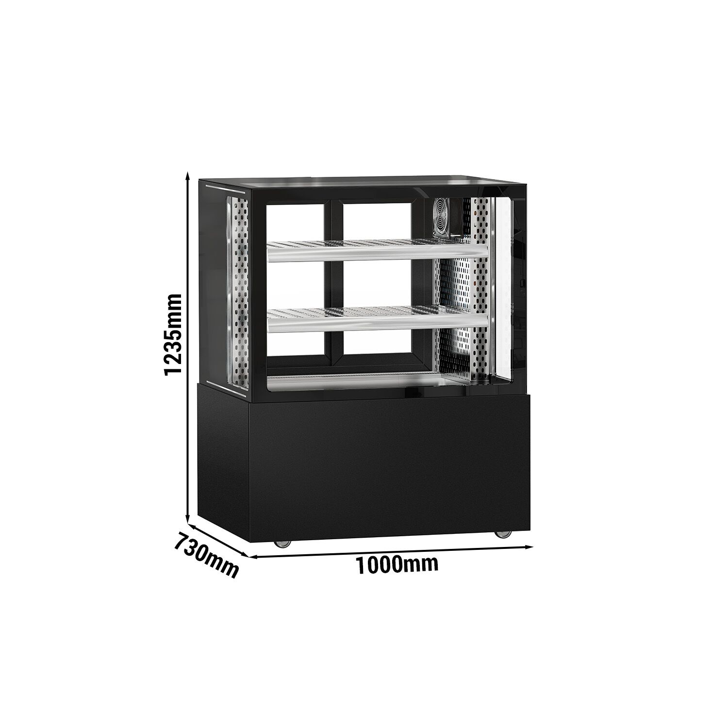 Vitrine de comptoir réfrigérée MADRID - 435L - 1000mm - Double vitrage - avec 2 étagères - portes coulissantes vitrées arrière - Noir mat
