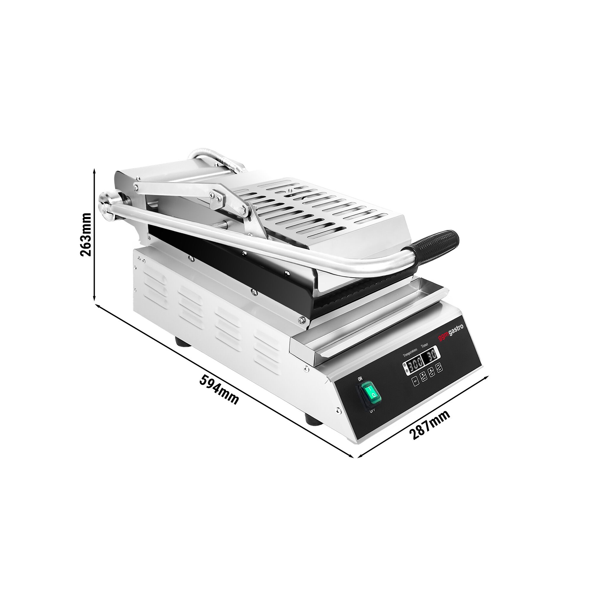 Presse à Panini / Gril de contact - 2,8kW - Automatique - Plaques rainurées - Surface de cuisson : 223x380mm