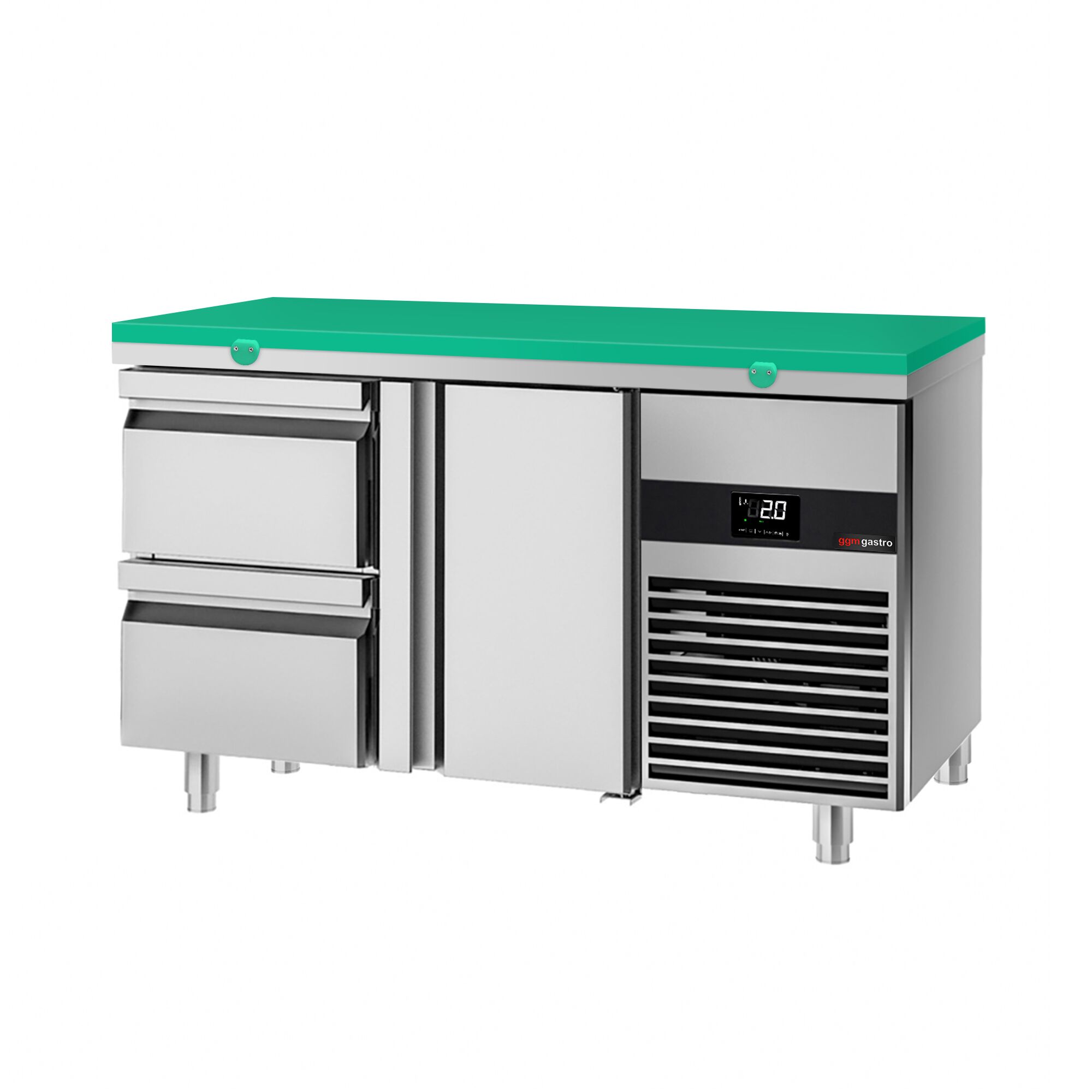Table réfrigérée PREMIUM - 1400x700 mm - avec 1 porte - 2 tiroirs - incl. planche à découper verte