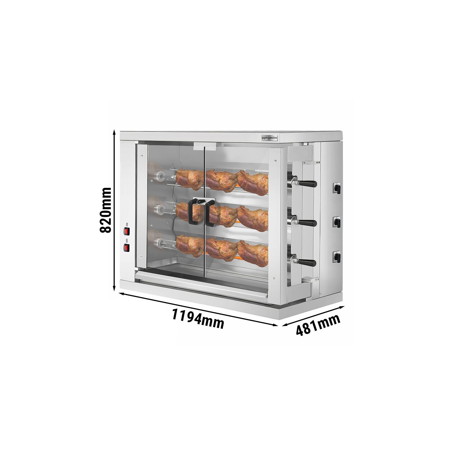 Electric Chicken Rotisserie Oven - 9kW - with 3 Skewers for up to 18 chickens