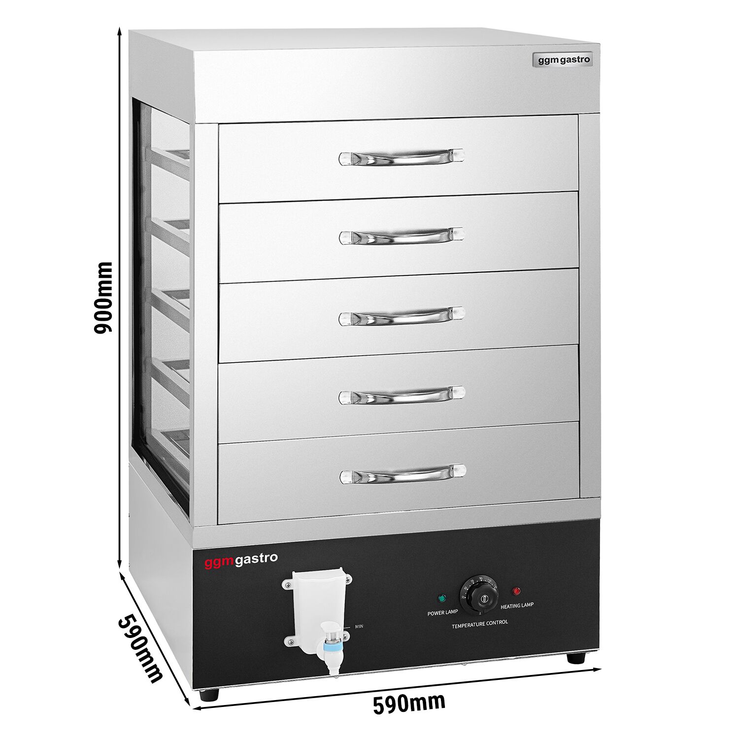 Cuiseur vapeur Dim Sum Professionnel - 2,5kW - avec armoire vapeur 5 tiroirs