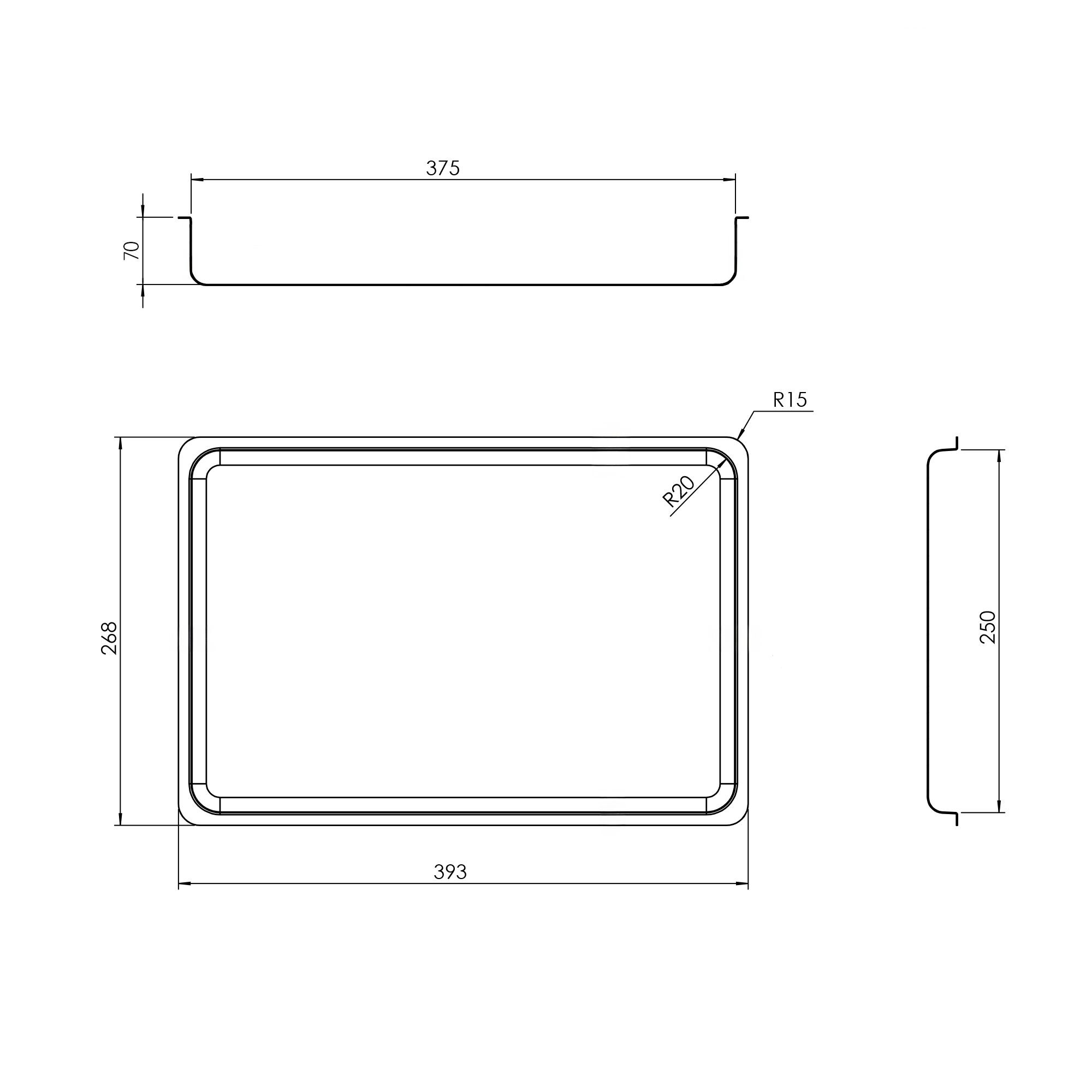 Plateau de service avec rebord - Acier inoxydable - avec rebord - rectangulaire - 393x268x70mm - Hauteur : 70mm