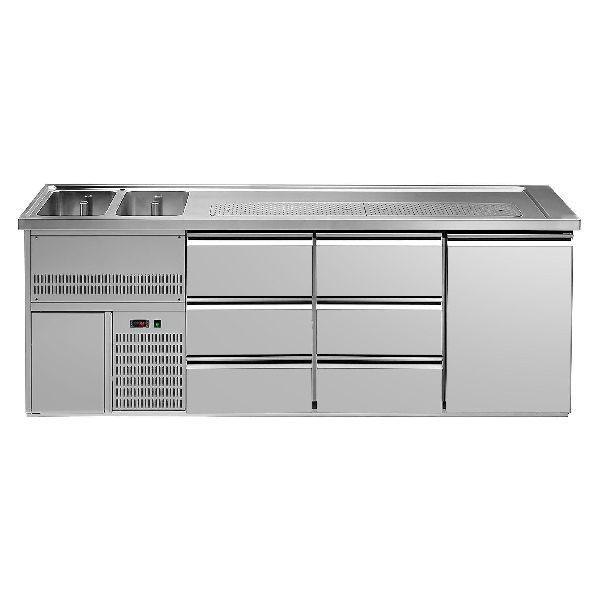 Comptoir de bar réfrigéré Premium PLUS - 2500x700mm - avec 1 porte et 6 tiroirs