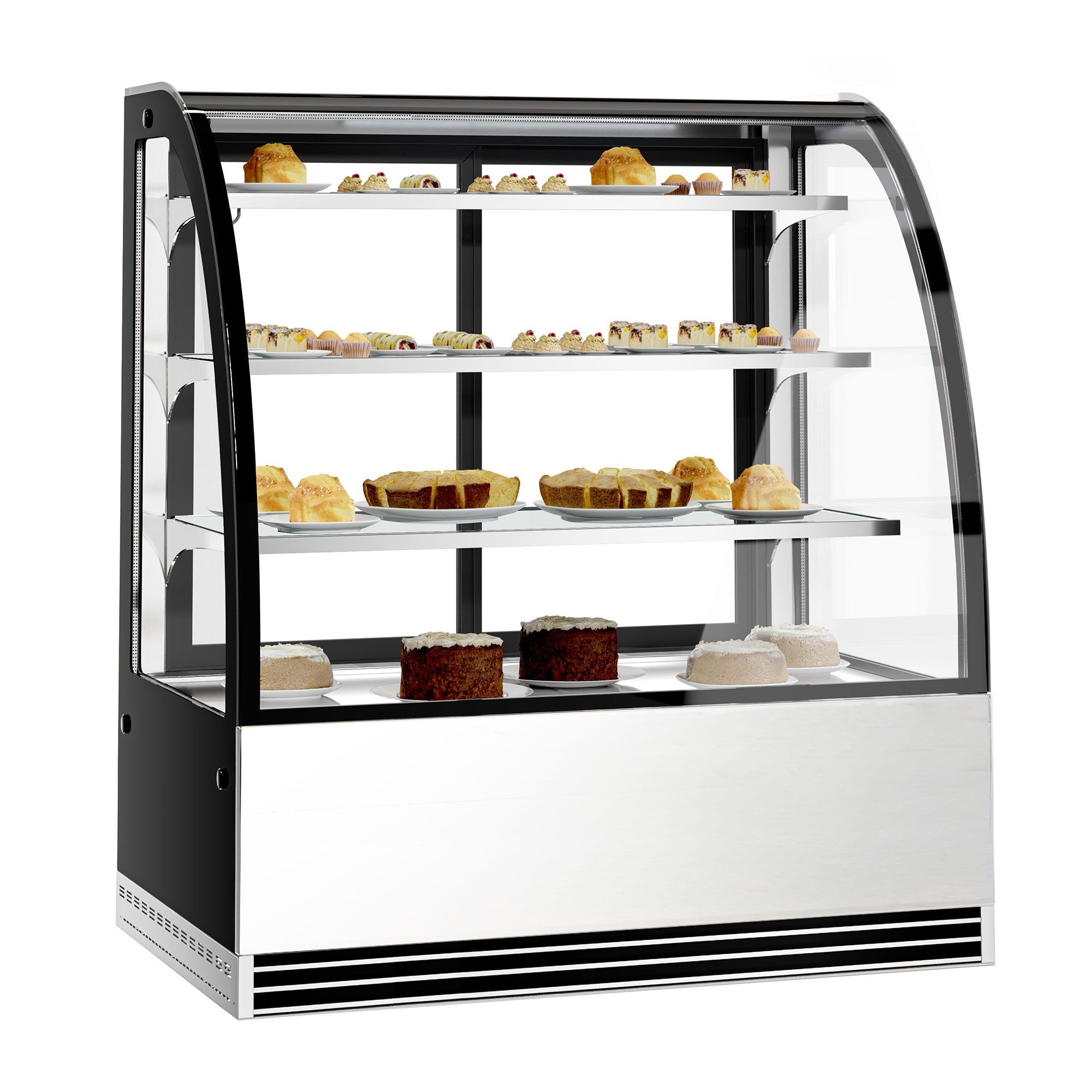 Vitrine à pâtisserie réfrigérée - 414L - 1200mm - Double vitrage - avec 3 étagères en verre - portes coulissantes vitrées arrière