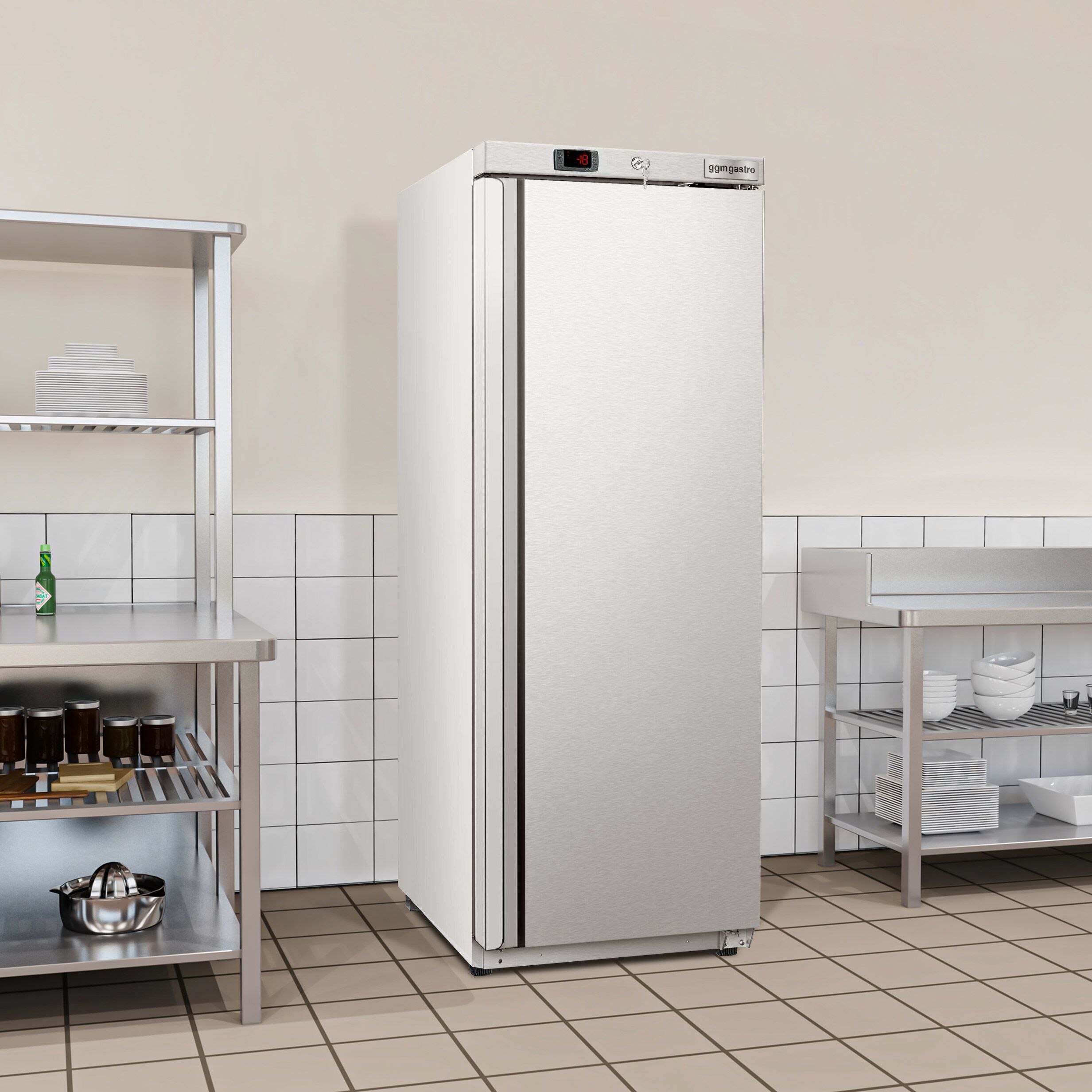 Congélateur de stockage inox ECO – 400 litres – avec 1 porte – intérieur de la porte en plastique