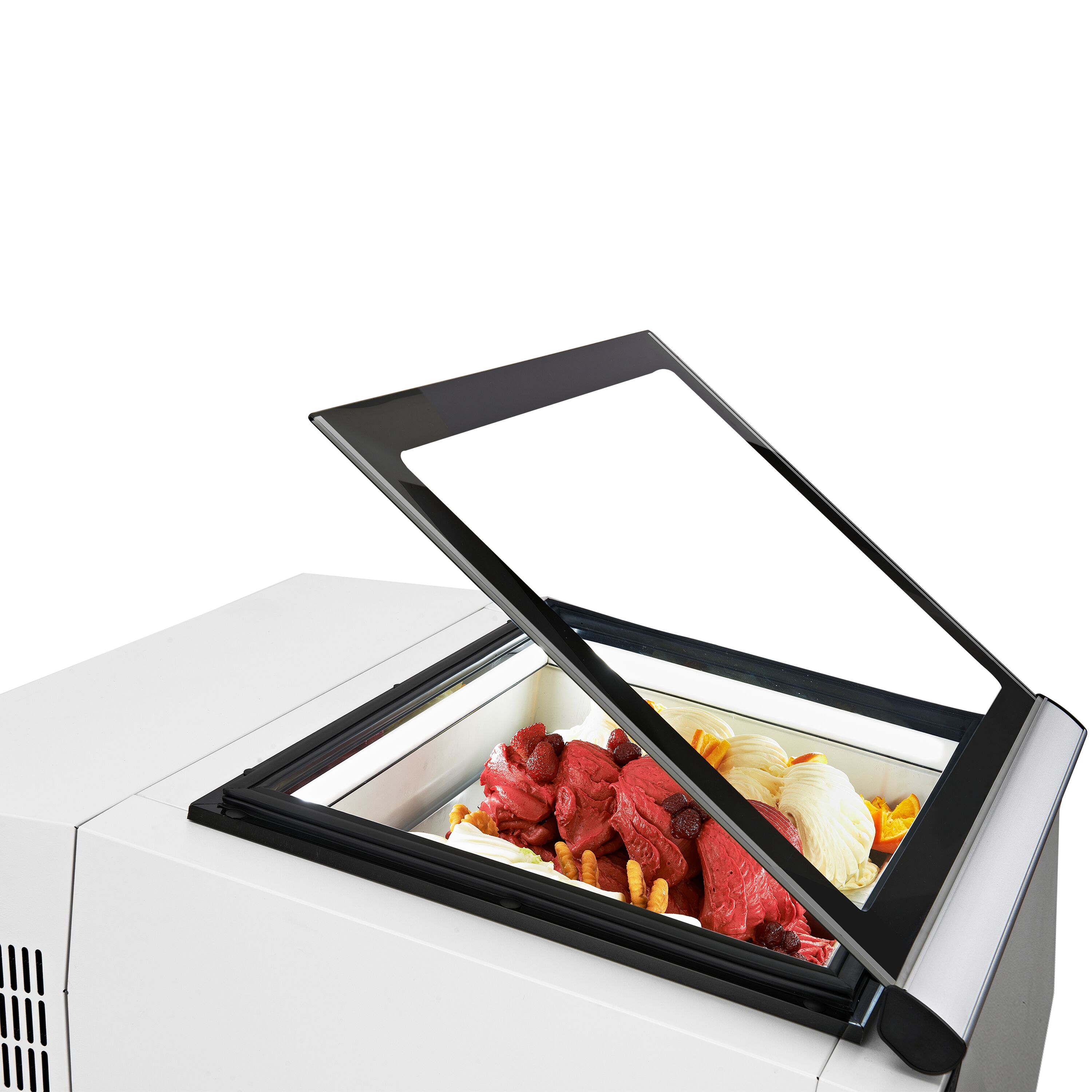 Vitrine à glaces à poser - 670mm - Froid statique - Blanc - pour 3 bacs de 5 L - Côté service