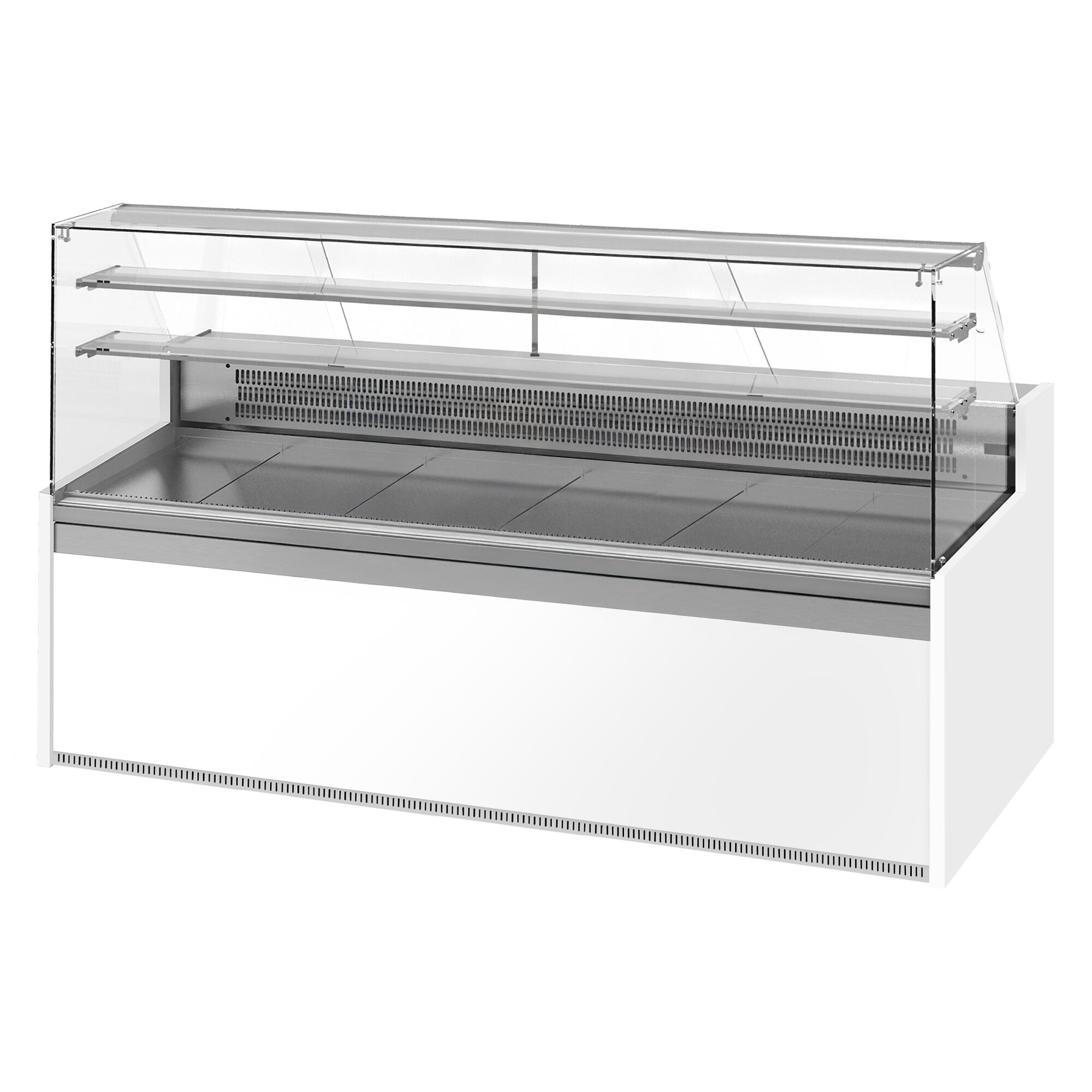 Comptoir vitrine réfrigérée - 2560x985mm - +4/+8°C - 4 portes - 2 étagères - Éclairage LED