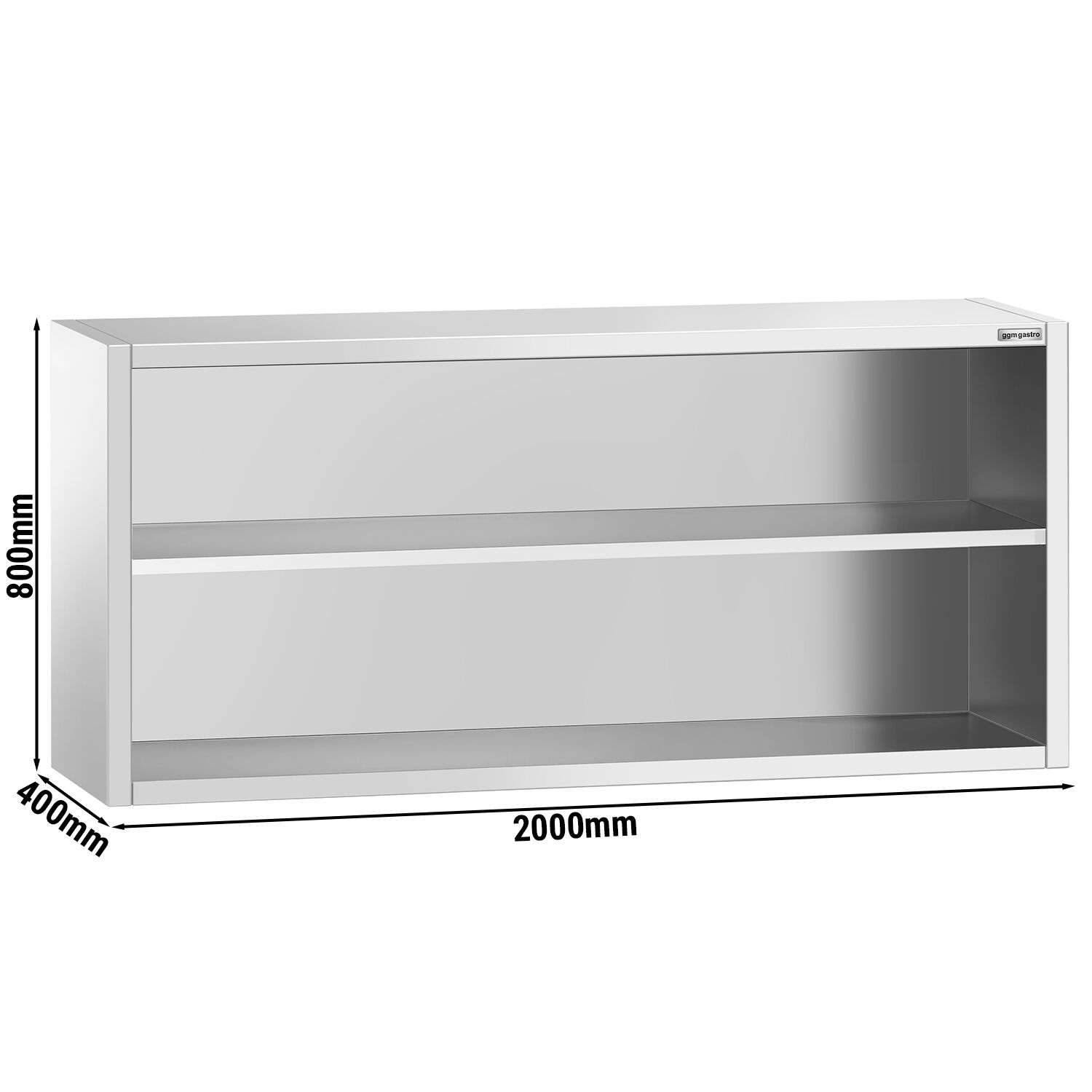 Armoire murale en acier inoxydable PREMIUM - 2000x400mm - sans portes (ouvert) - 800mm de haut