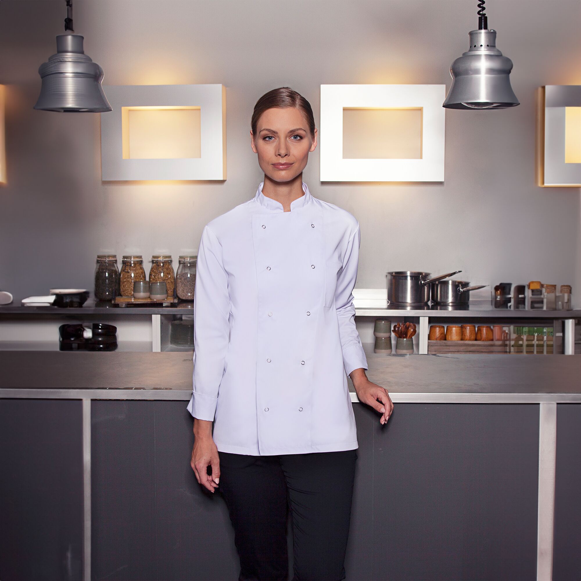 KARLOWSKY | Basic Double-Breasted Chef Jacket with Press Studs – White - Size 4XL