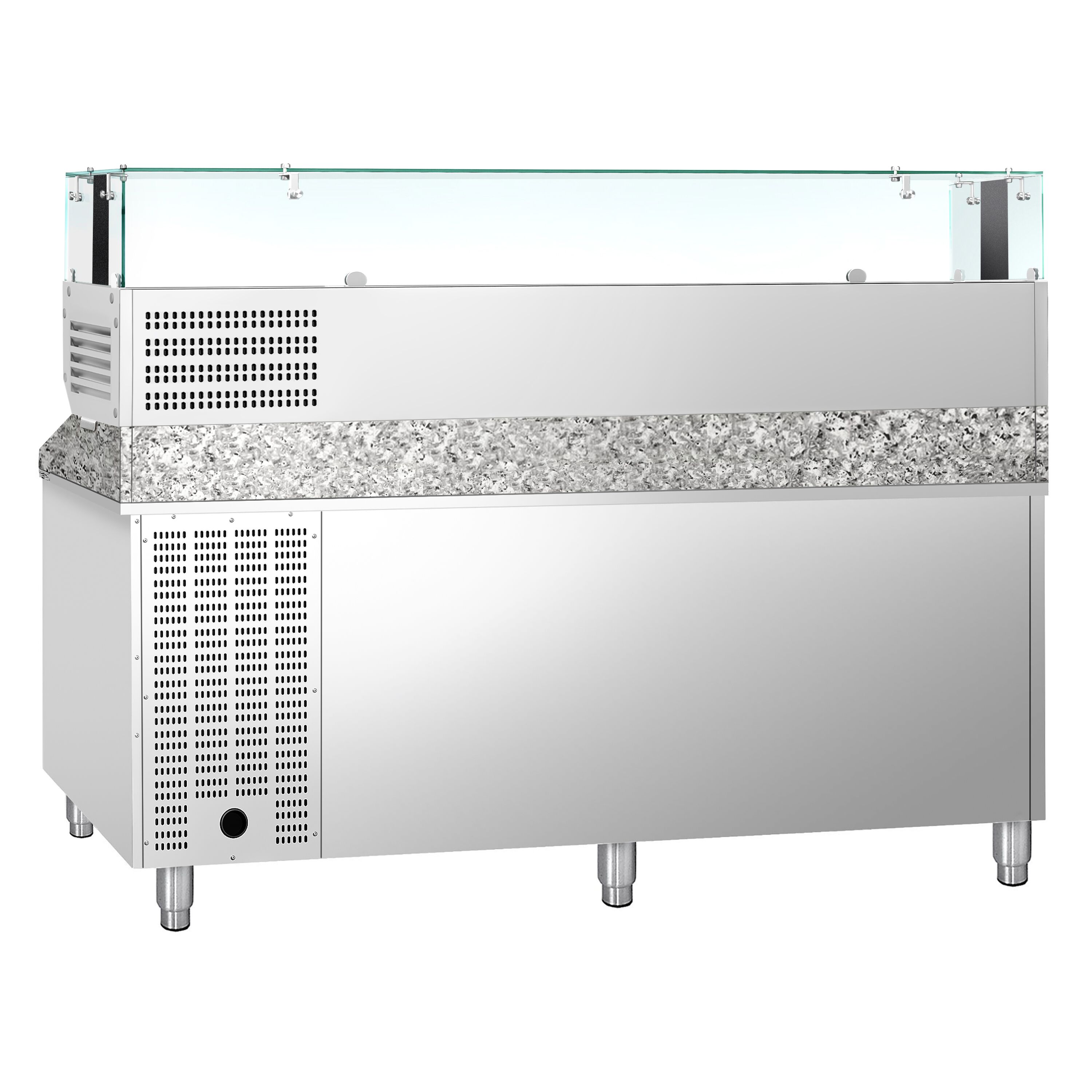 Table réfrigérée pour pizza PREMIUM - 2000 x 800 mm - avec 3 portes - incl. vitrine réfrigérée avec LED - 10 x GN 1/4