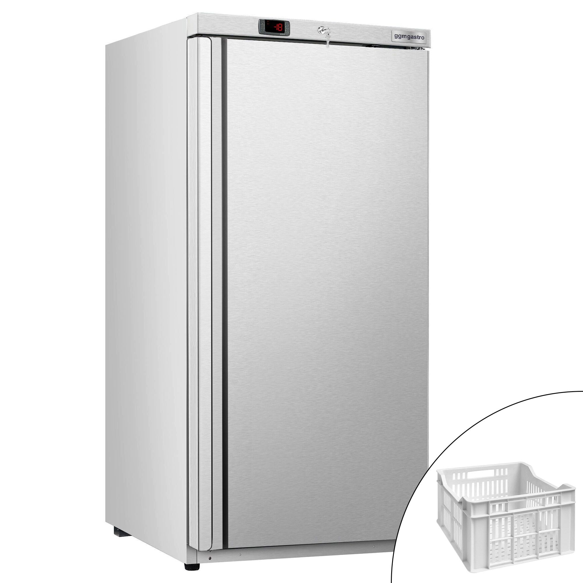 Congélateur de stockage inox ECO – 600 litres – avec 1 porte et 11 paniers – intérieur de la porte en plastique