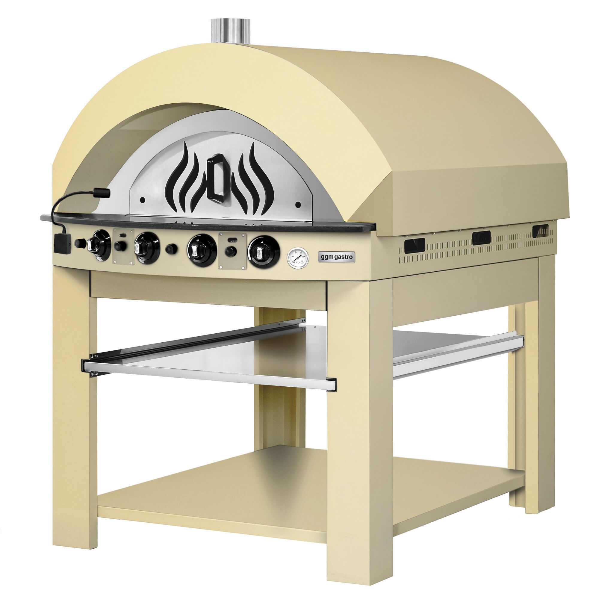 Four à pizza à gaz - 9 x 25 cm - Manuel - Jaune crème - avec soubassement inclus