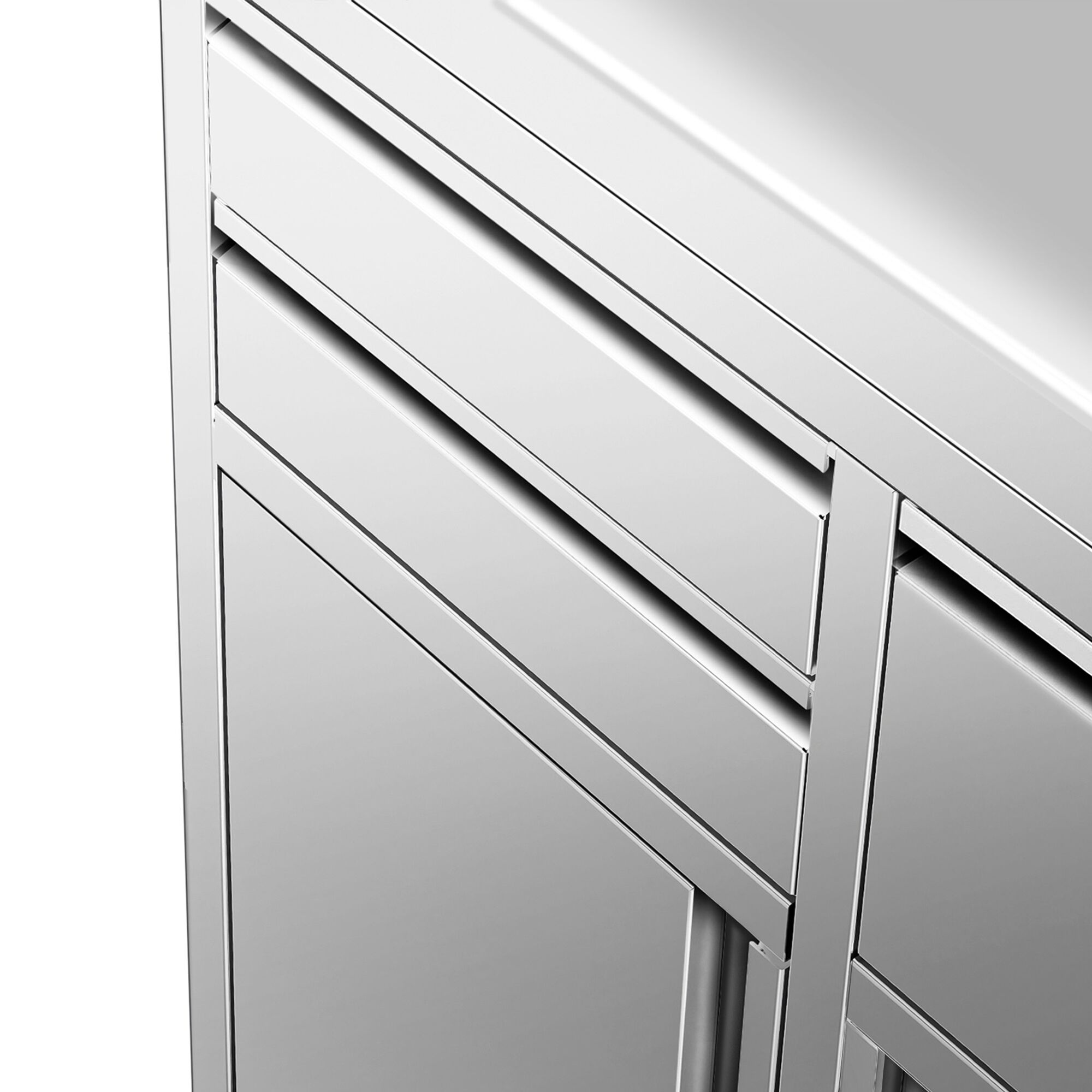 Armoire de travail pour machine à café filtre - 600x600mm - avec dosseret - 2 tiroirs, 1 porte battante, 1 tiroir à marc de café