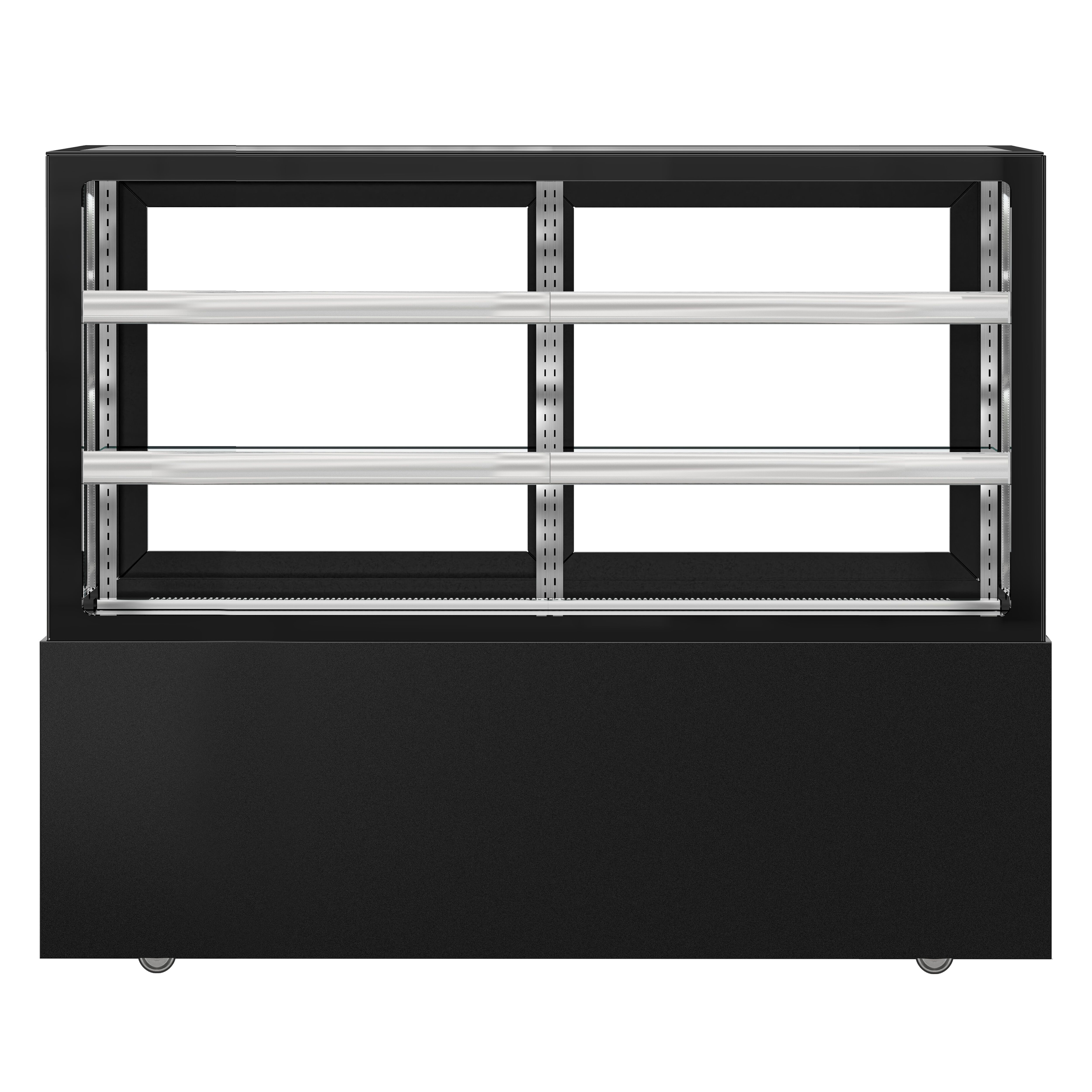 Vitrine à pâtisserie réfrigérée MADRID - 620L - 1500mm - Double vitrage - avec 2 étagères en verre - portes coulissantes vitrées arrière - pour pâtisseries - Noir mat