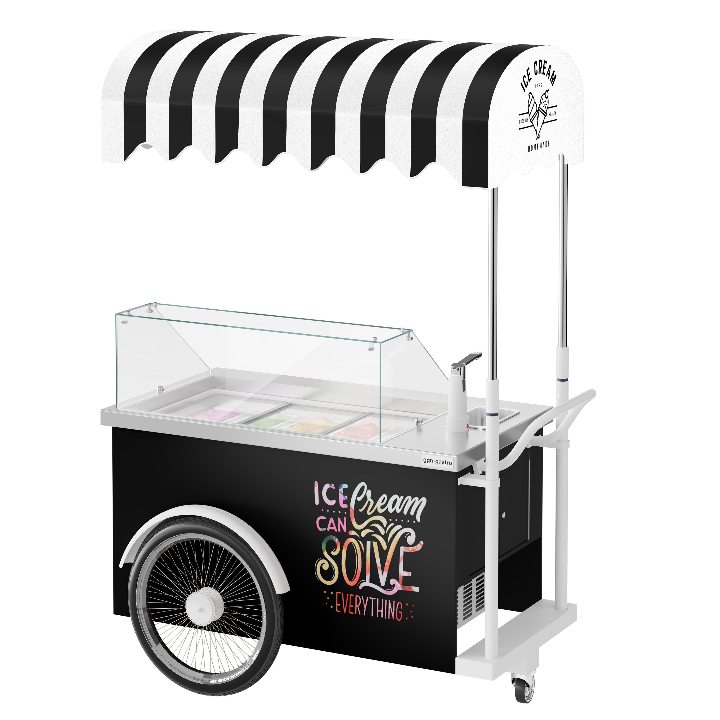Chariot à glaces - 1570mm - pour 7 bacs Napoli 5 L - avec évier à cuillères