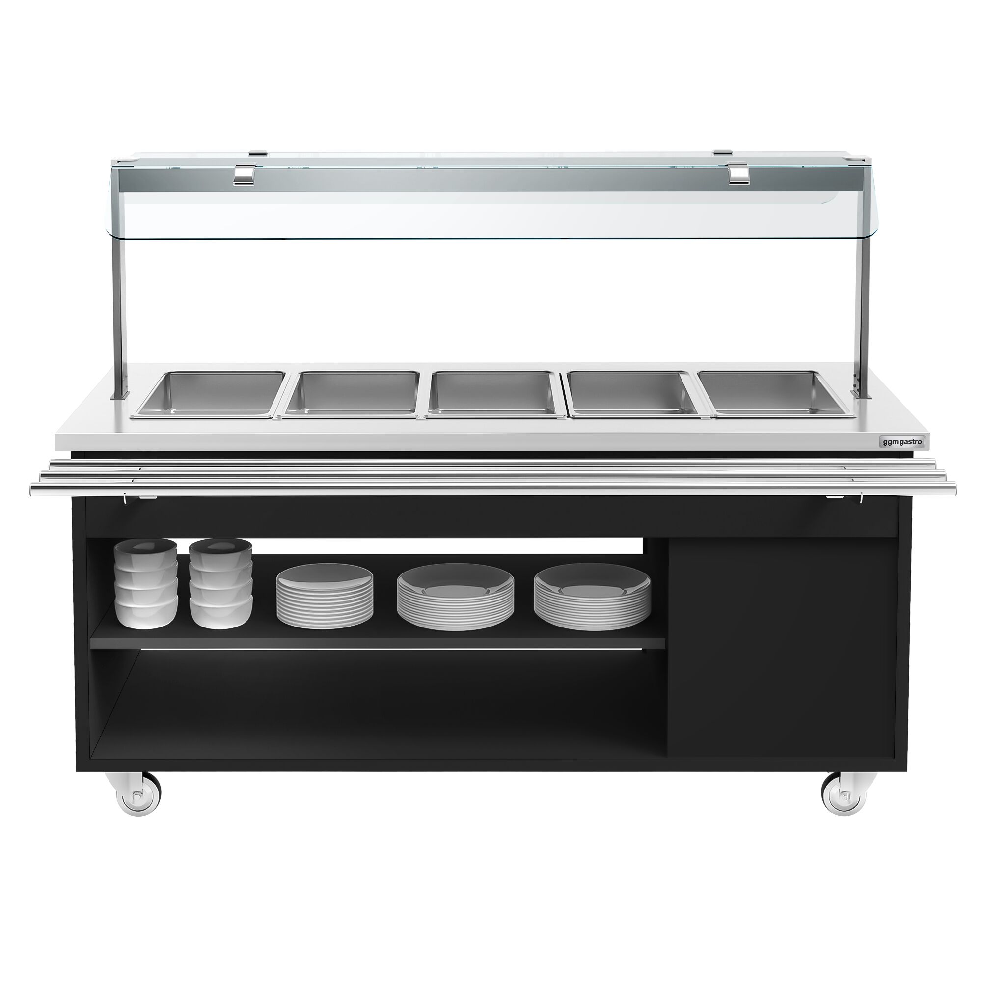 Buffet chaud DANZIG - 1900mm - 5 bacs GN 1/1 - avec Glissière pour plateaux - Noir