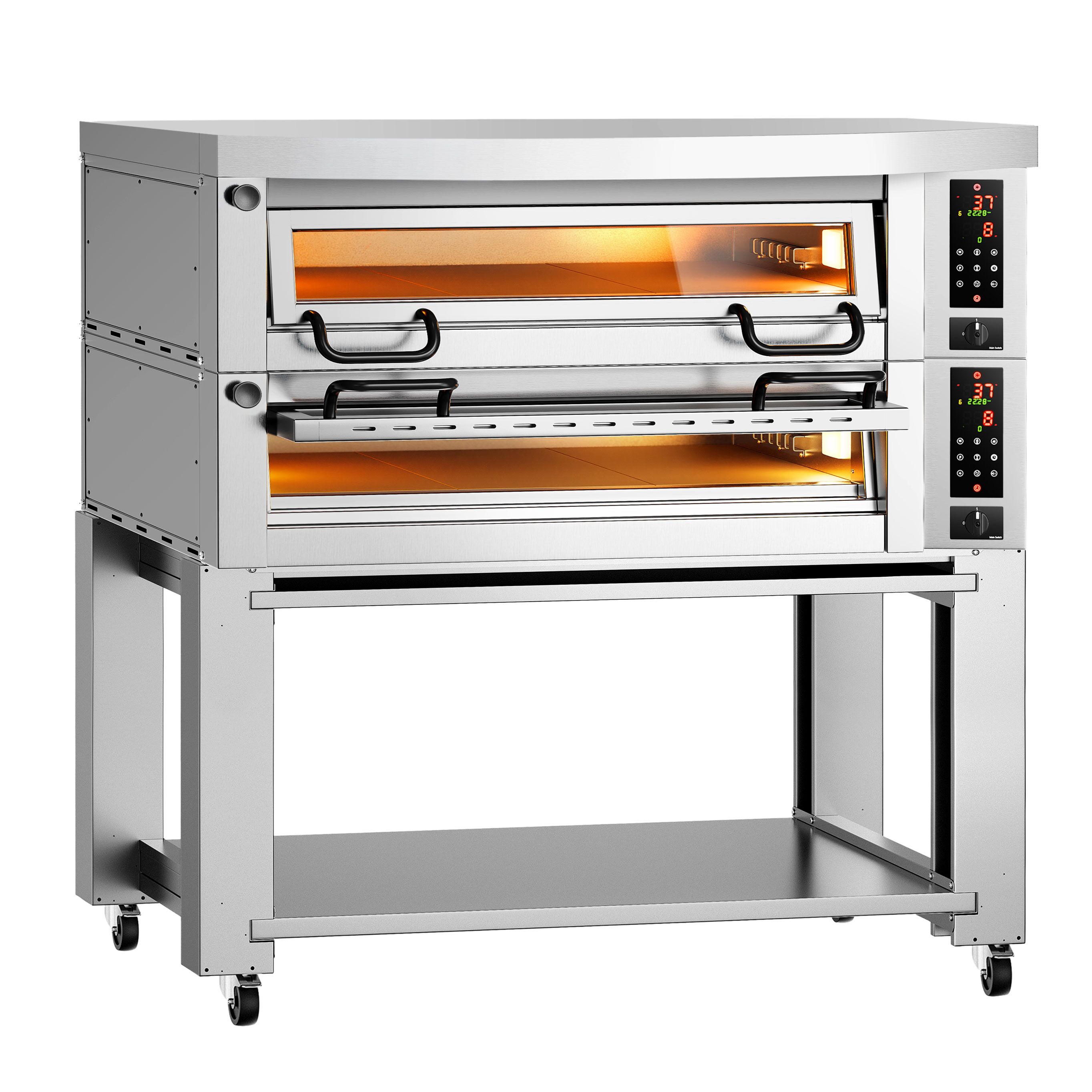 Elektro Pizzaofen Power - 6+6x 34cm - Digital - inkl. Haube, Untergestell & Rollen